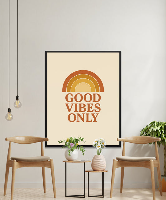 Modern Good Vibes Only Wall Art, Minimalist Retro Rainbow Poster, Positive Quote Home Decor