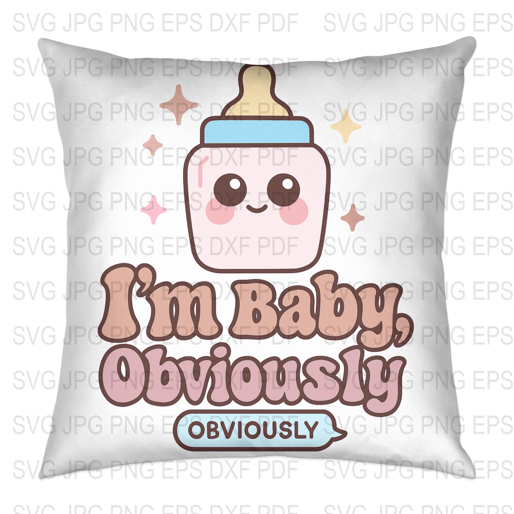 Cute Baby Milk Bottle Throw Pillow, Pink and White Nursery Decor, Soft Cushion for Kids Room