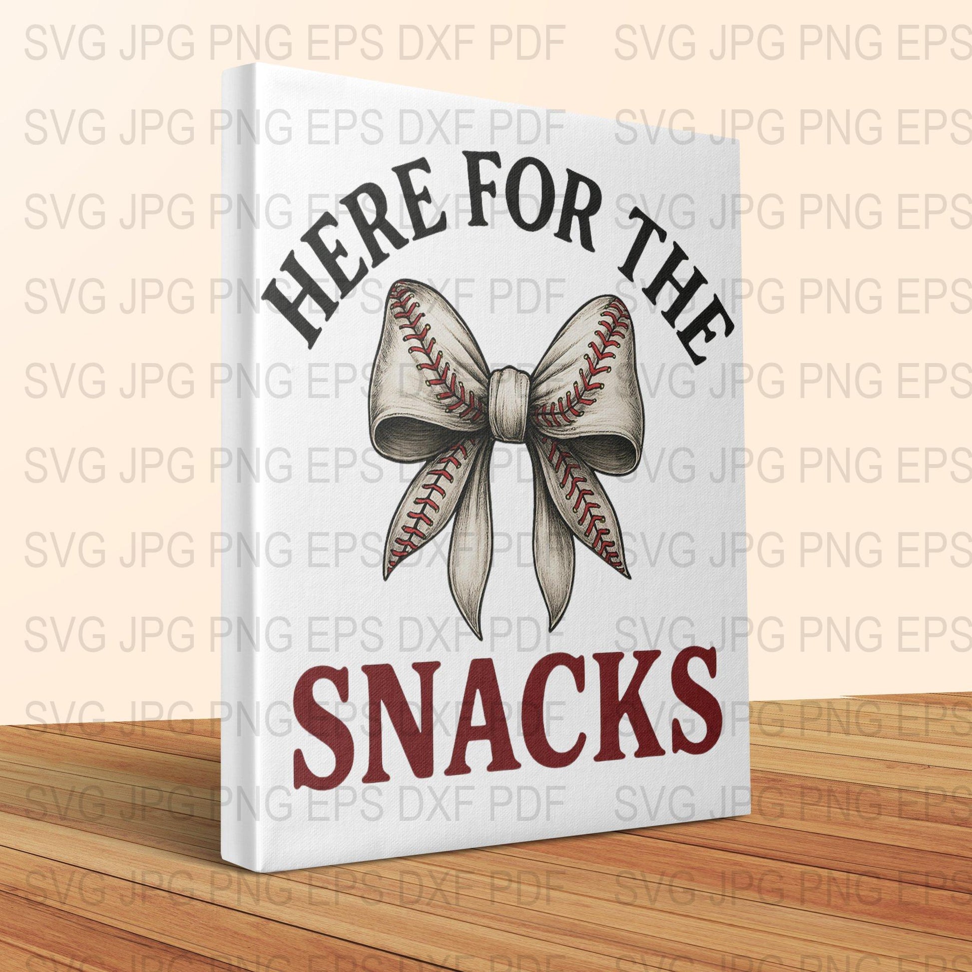 Here for the Snacks Baseball Bow Canvas Print, Sports Theme Wall Art, Game Day Decor, Perfect Gift for Baseball Fans