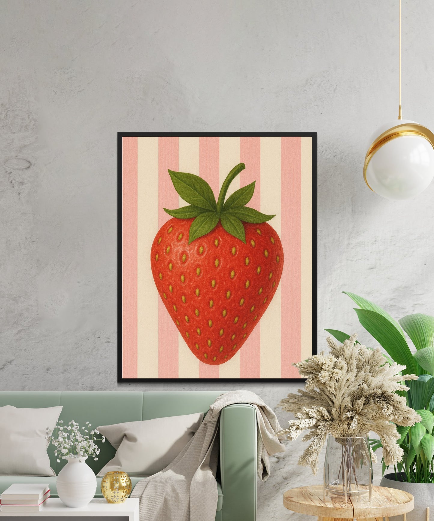 Strawberry Art Print, Kitchen Wall Decor, Modern Fruit Poster, Colorful Home Decoration, Vegan Gift Idea