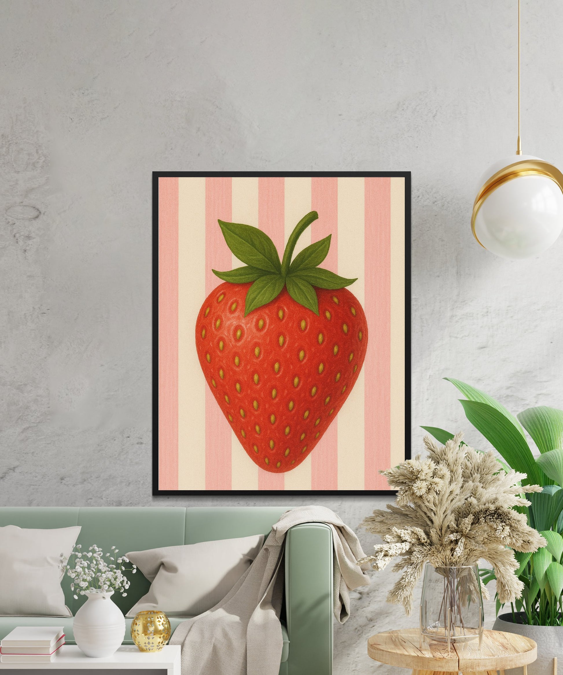 Strawberry Art Print, Kitchen Wall Decor, Modern Fruit Poster, Colorful Home Decoration, Vegan Gift Idea
