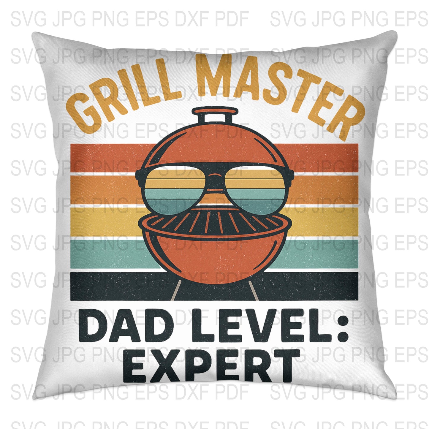 Grill Master Dad Expert Level Pillow, Father's Day Gift, BBQ Lover Cushion Cover, Vintage Style Home Decor