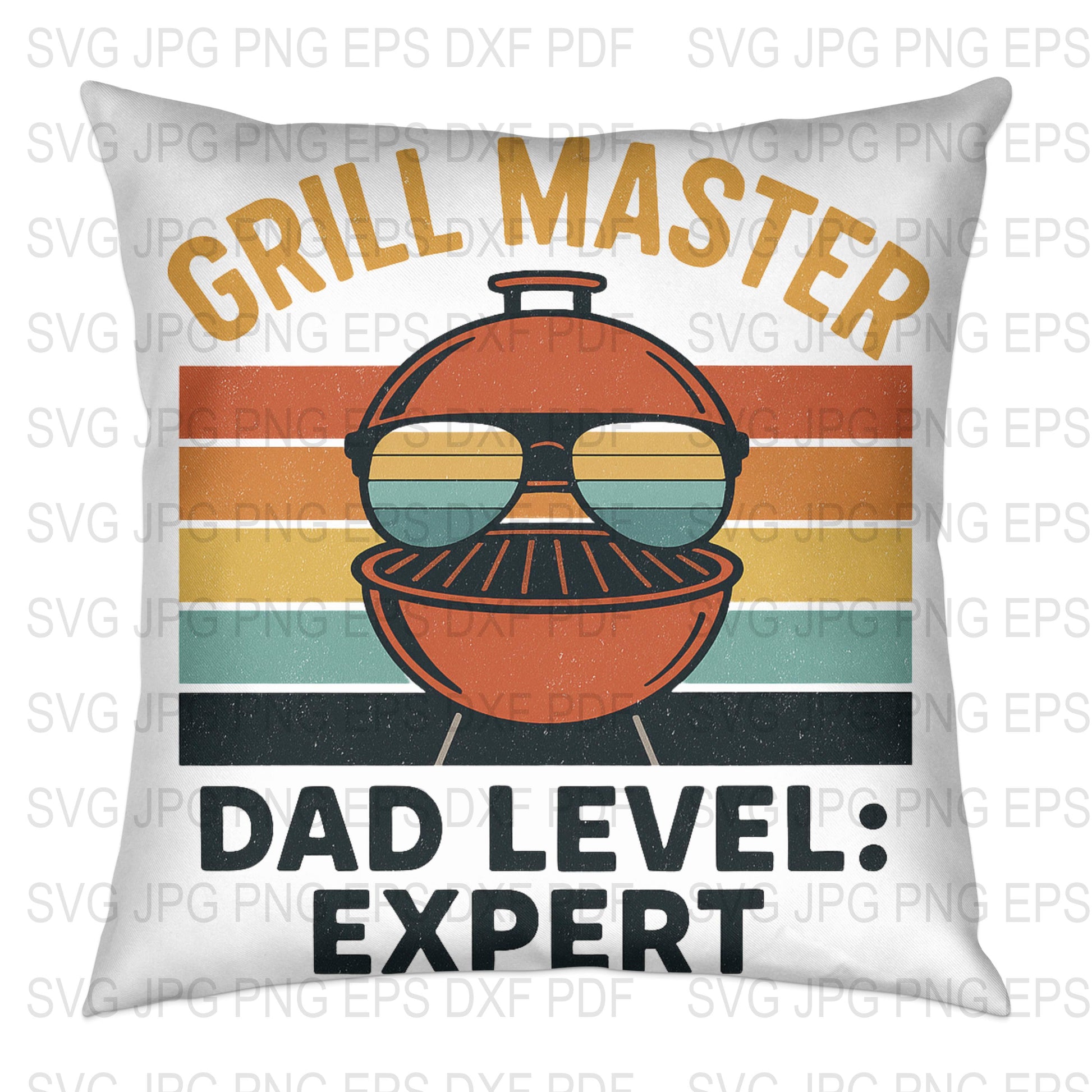 Grill Master Dad Expert Level Pillow, Father's Day Gift, BBQ Lover Cushion Cover, Vintage Style Home Decor
