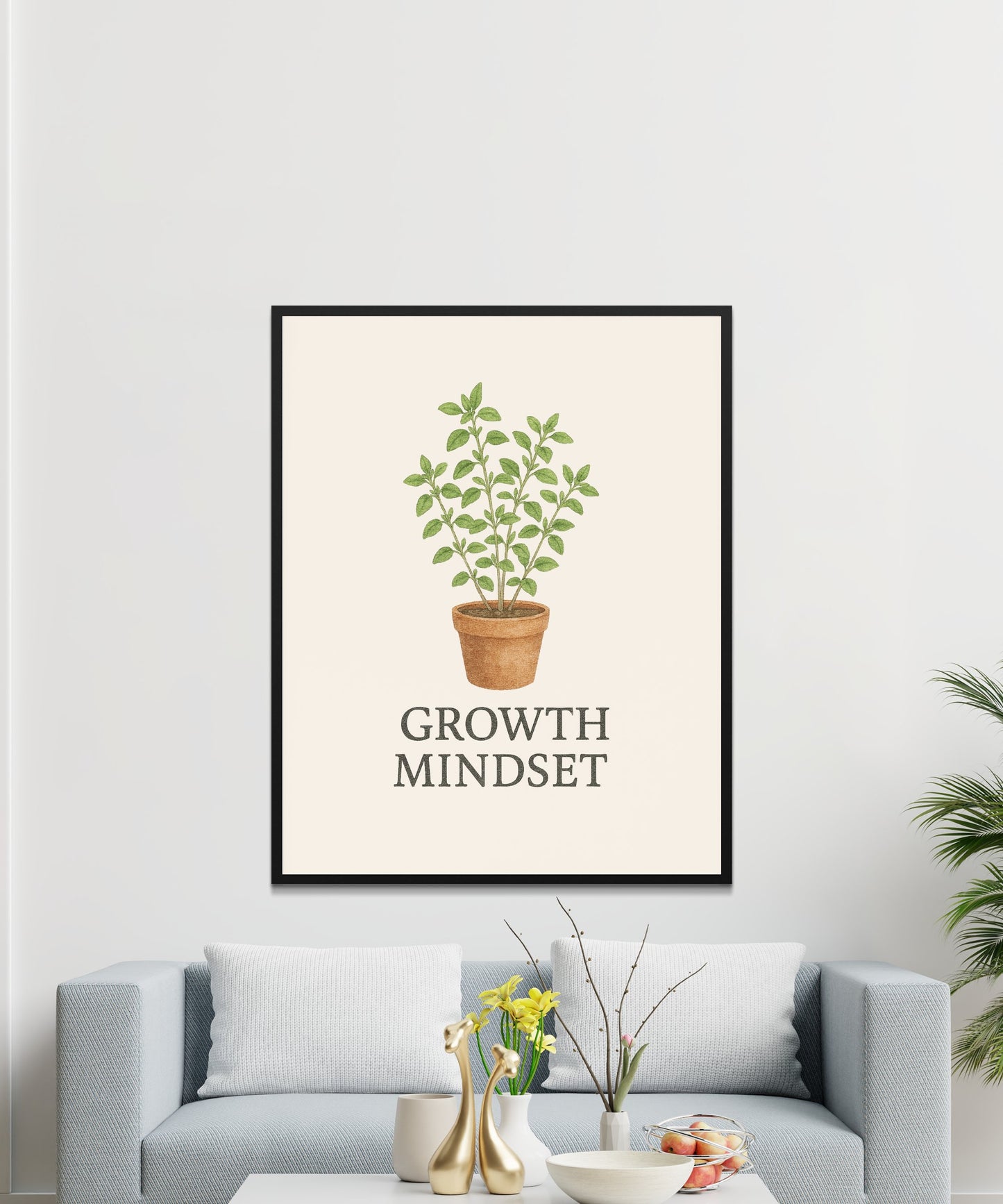 Growth Mindset Inspirational Wall Art, Botanical Print, Home Office Decor, Framed Plant Poster, Modern Living Room Artwork