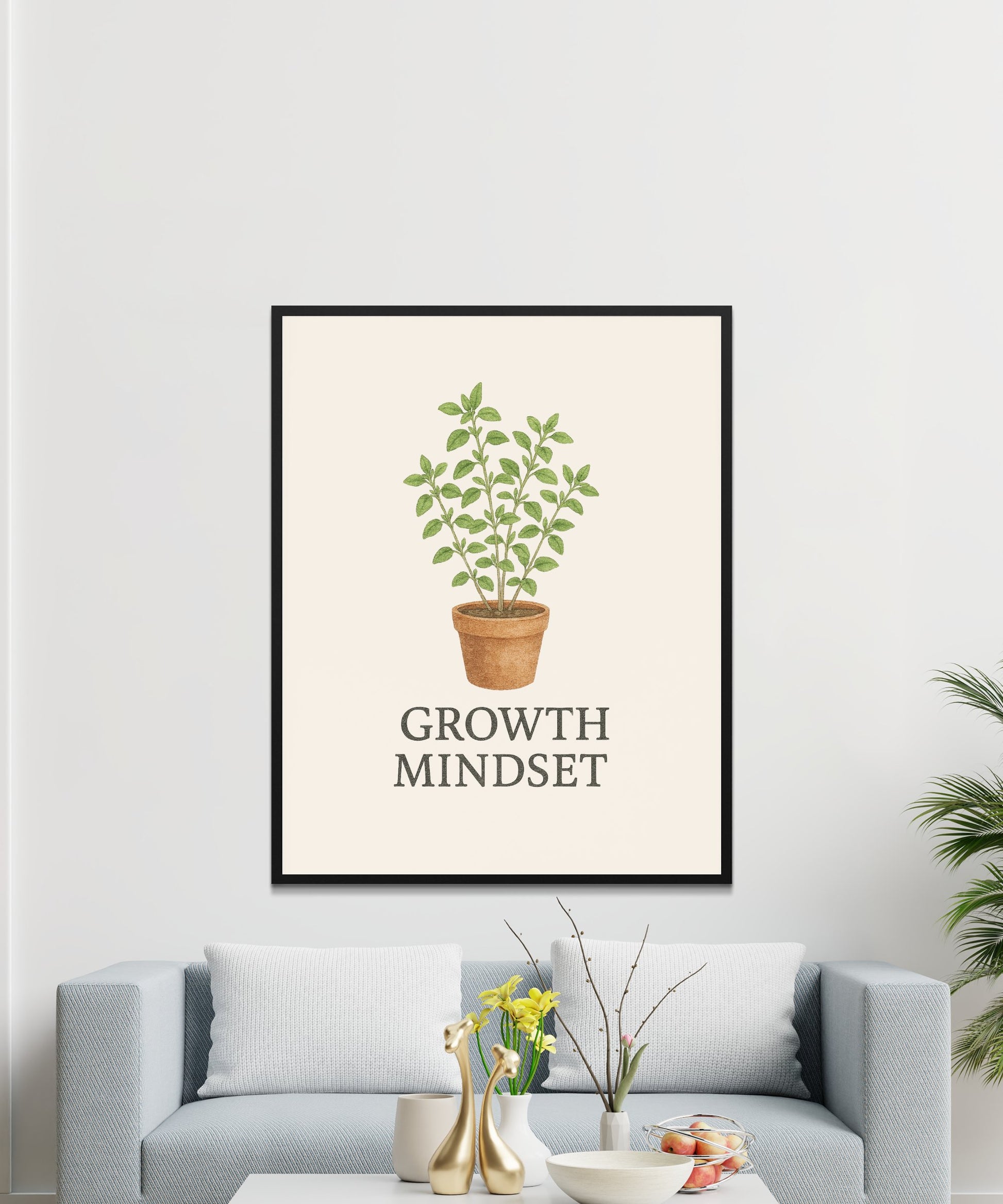 Growth Mindset Inspirational Wall Art, Botanical Print, Home Office Decor, Framed Plant Poster, Modern Living Room Artwork