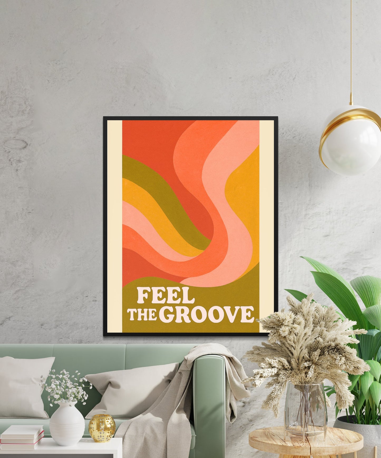 Retro Abstract Art Print, Feel The Groove Poster, Vibrant Wall Decor, Mid-Century Modern Artwork, Colorful Home Decoration