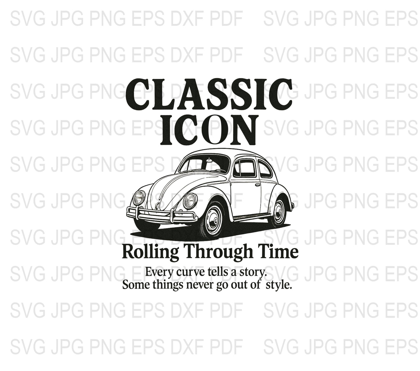 Classic Vintage Car Icon SVG, JPG, PDF Files, Old Fashioned Automobile Illustration, Digital Download, Retro Vehicle Graphics, DIY Project