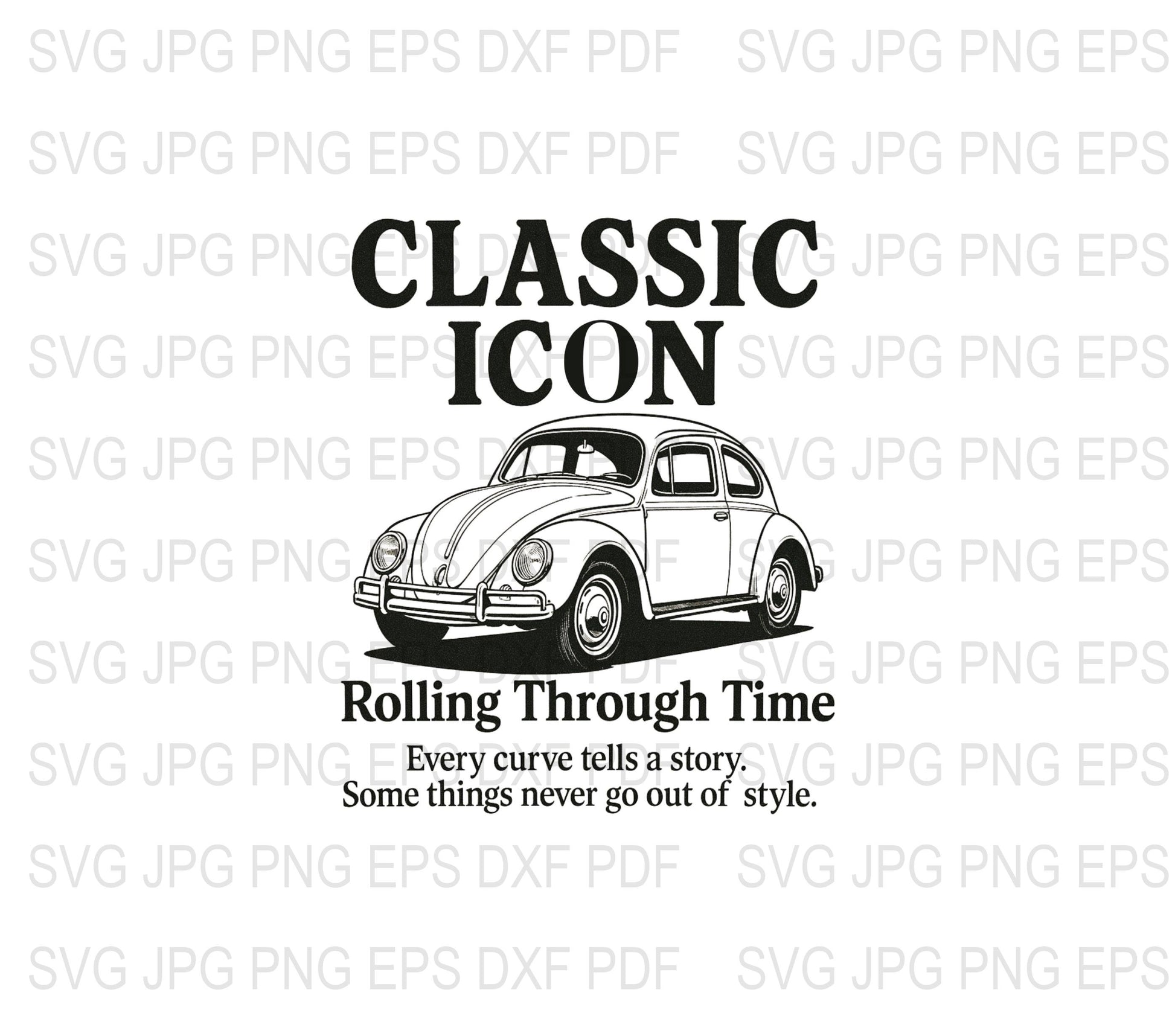 Classic Vintage Car Icon SVG, JPG, PDF Files, Old Fashioned Automobile Illustration, Digital Download, Retro Vehicle Graphics, DIY Project
