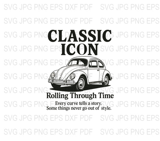 Classic Vintage Car Icon SVG, JPG, PDF Files, Old Fashioned Automobile Illustration, Digital Download, Retro Vehicle Graphics, DIY Project