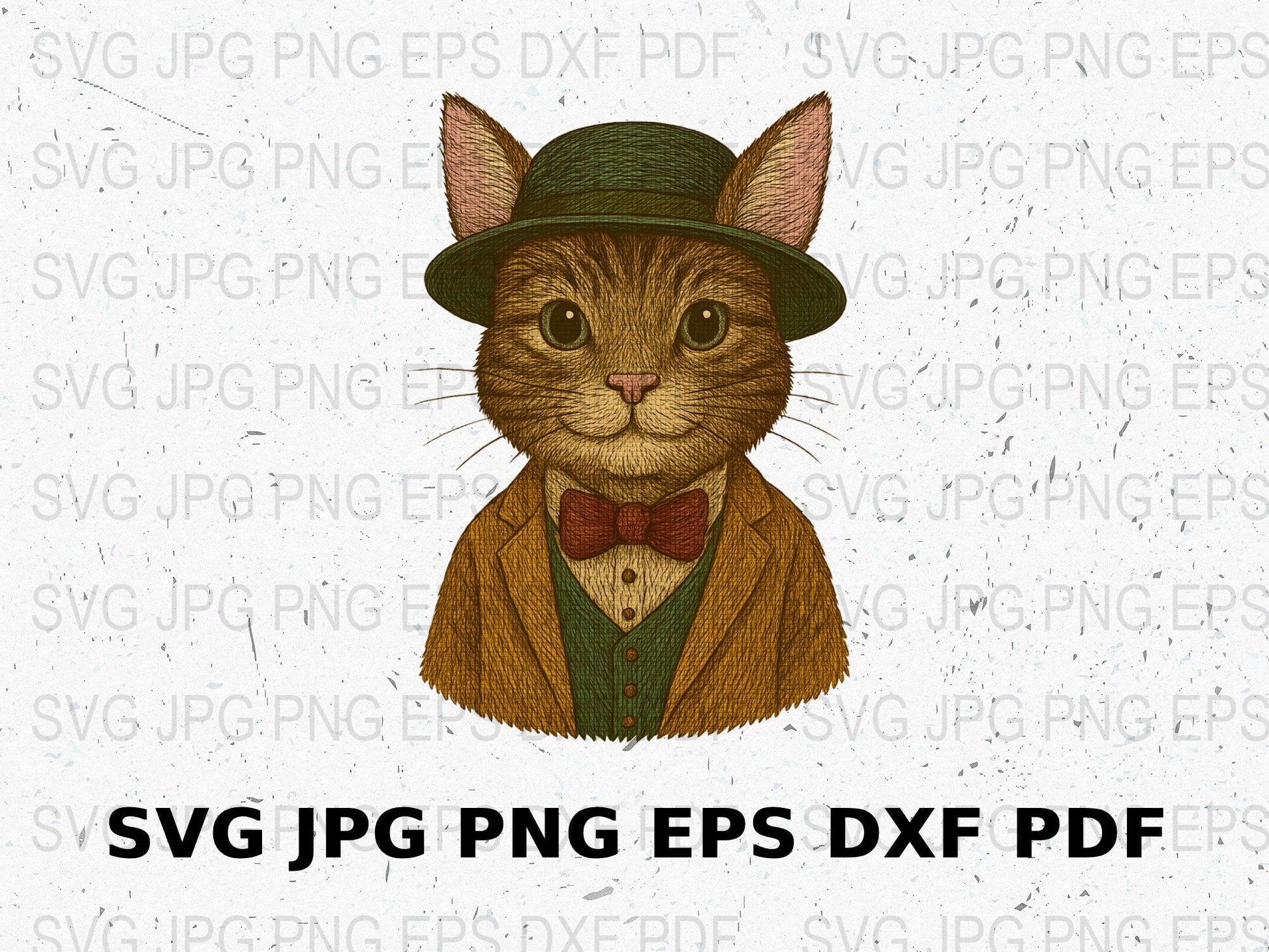 Vintage Cat Art Print, Dapper Cat with Hat and Bow Tie, Animal Wall Decor, Digital Download Files svg jpg png eps dxf pdf