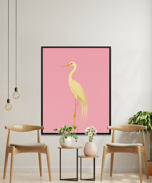 Elegant Heron Wall Art, Pink Background, Large Bird Print, Modern Home Decor, Living Room Artwork, Nature Inspired, Stylish Interior Design