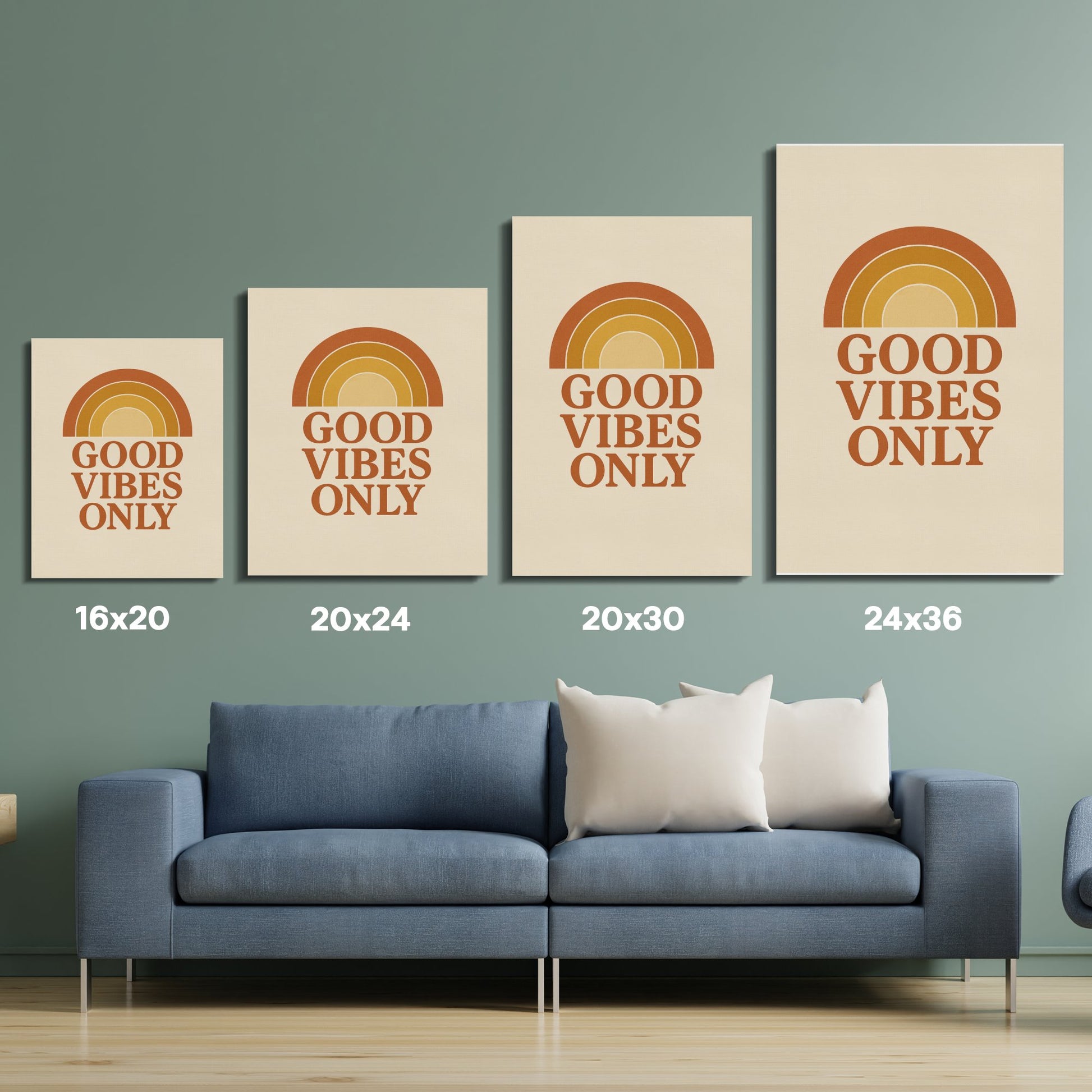 Good Vibes Only Wall Art, Modern Minimalist Decor, Set of 4 Prints, Living Room Decoration