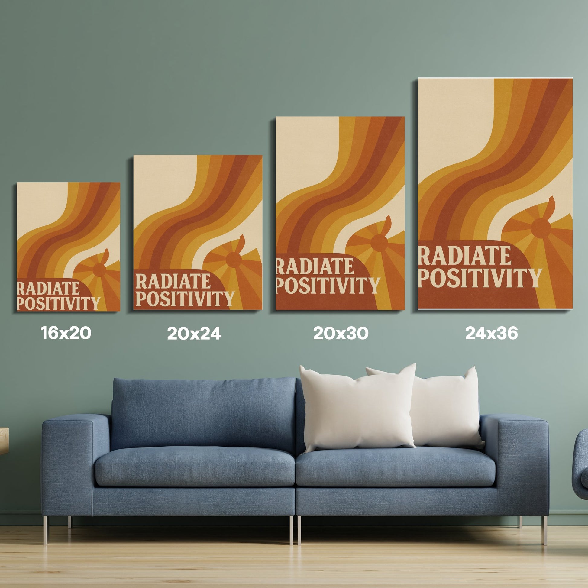 Radiate Positivity Wall Art, Mid-Century Modern Prints, Retro Home Decor, Living Room Wall Art Set, Office Decor Canvas, Gift Idea