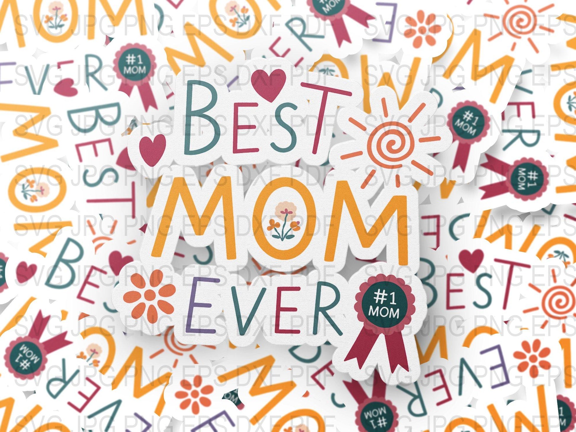 Best Mom Ever Decorative Wall Art, Mother's Day Gift, Colorful Home Decor Print, Floral Accents, #1 Mom Badge Design