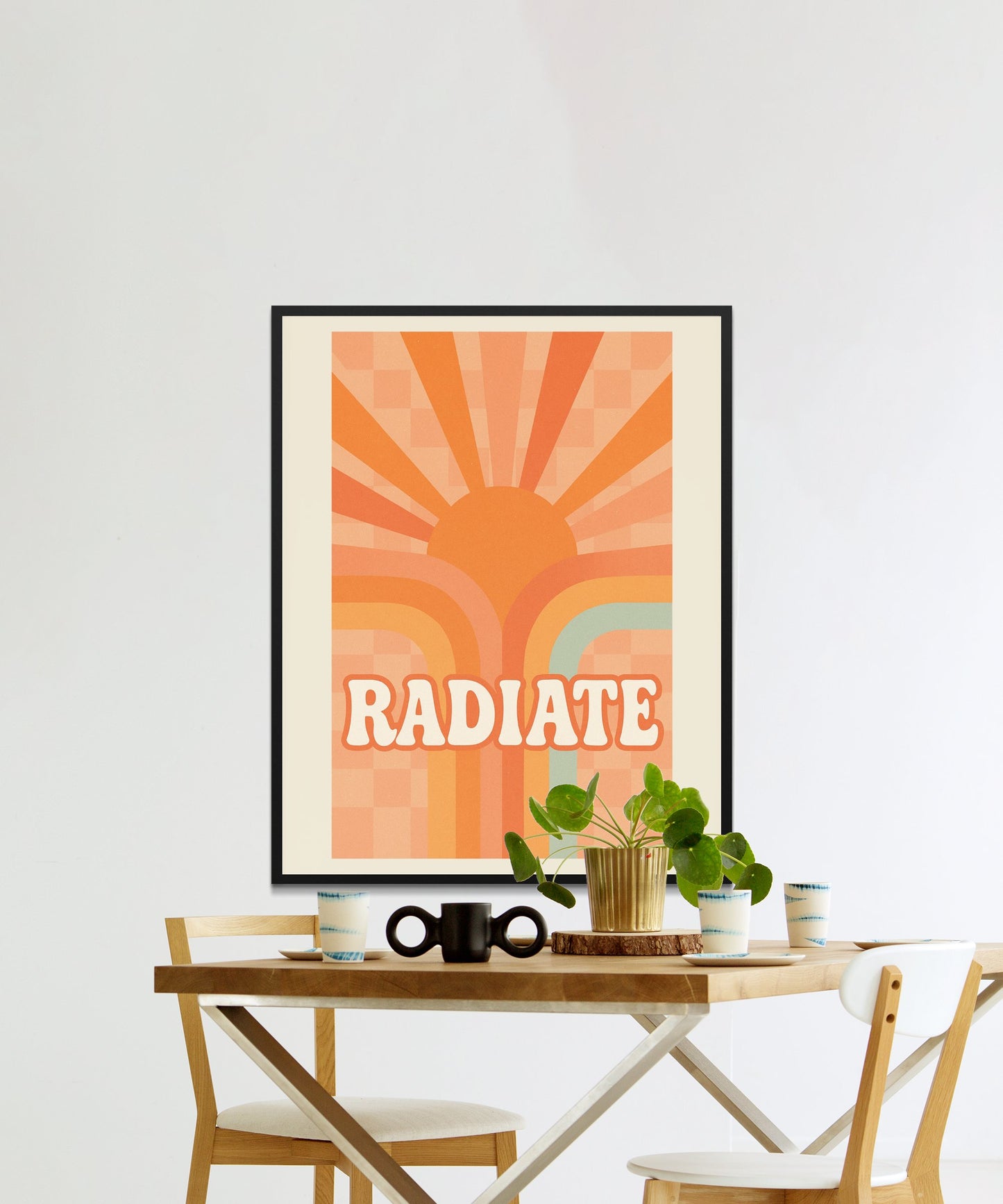 Radiate Sunburst Art Print, Inspirational Quote Wall Decor, Retro Style Poster, Home Office Interior Design Gift