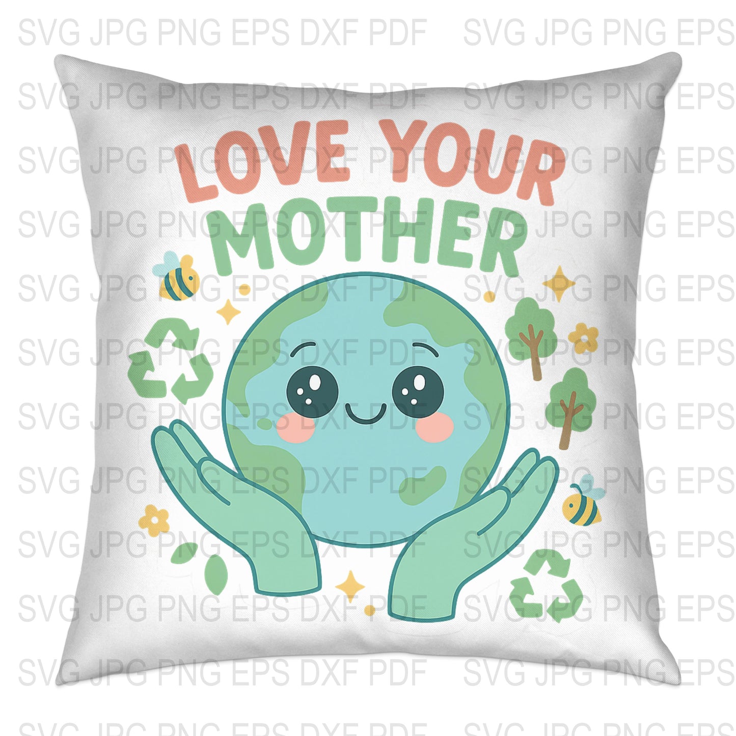 Love Your Mother Earth Pillow, Cute Environmental Awareness Cushion, Green Decorative Throw Pillow for Sofa