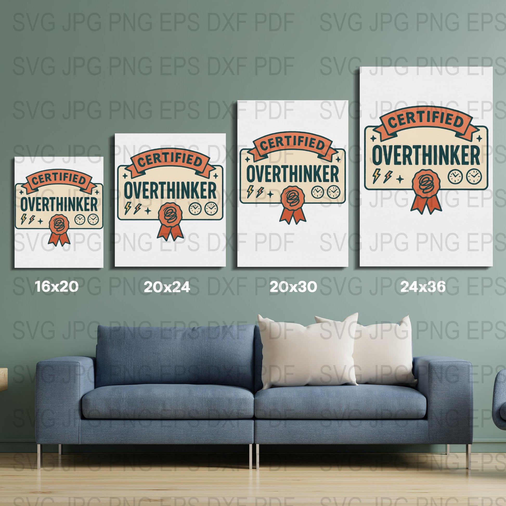 Certified Overthinker Wall Art, Modern Home Decor, Digital Download Prints in Various Sizes, Trendy Living Room Display