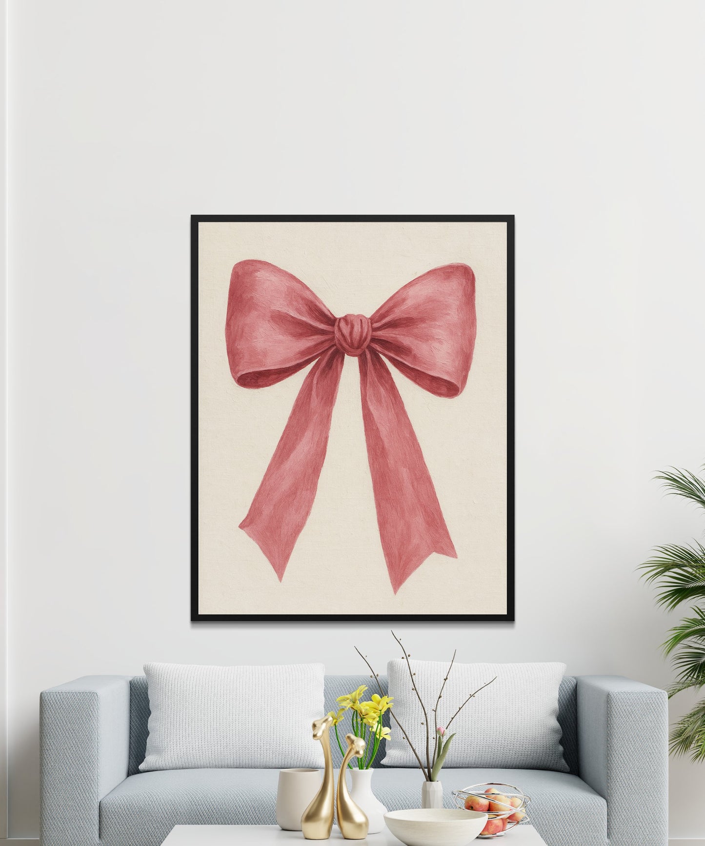 Vintage Pink Bow Art Print, Feminine Wall Decor, Shabby Chic Home Decoration, Soft Warm Colors