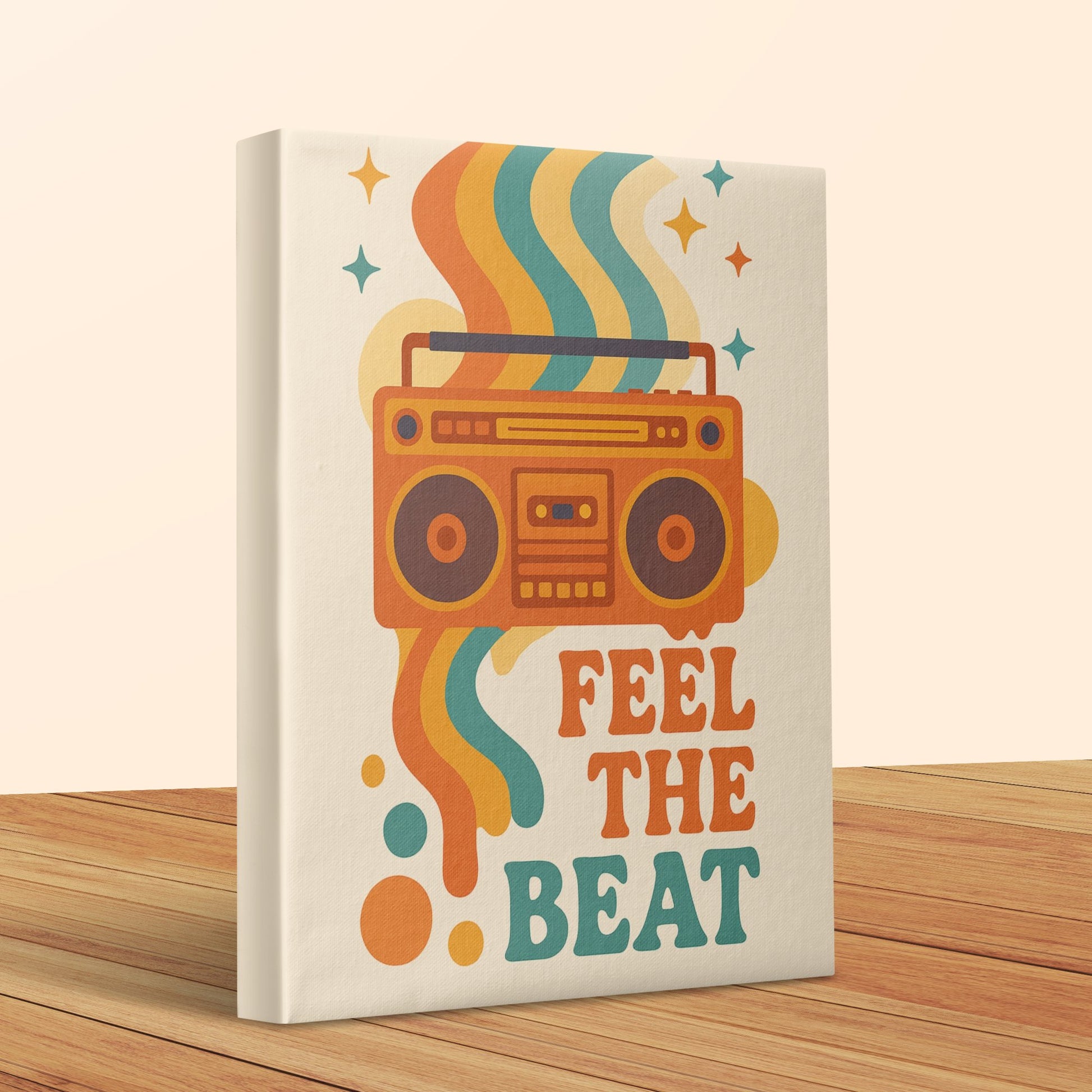 Vintage Boombox Canvas Print, Retro Music Wall Art, Feel the Beat, Home Decor, Colorful Audio Design, Gift Idea