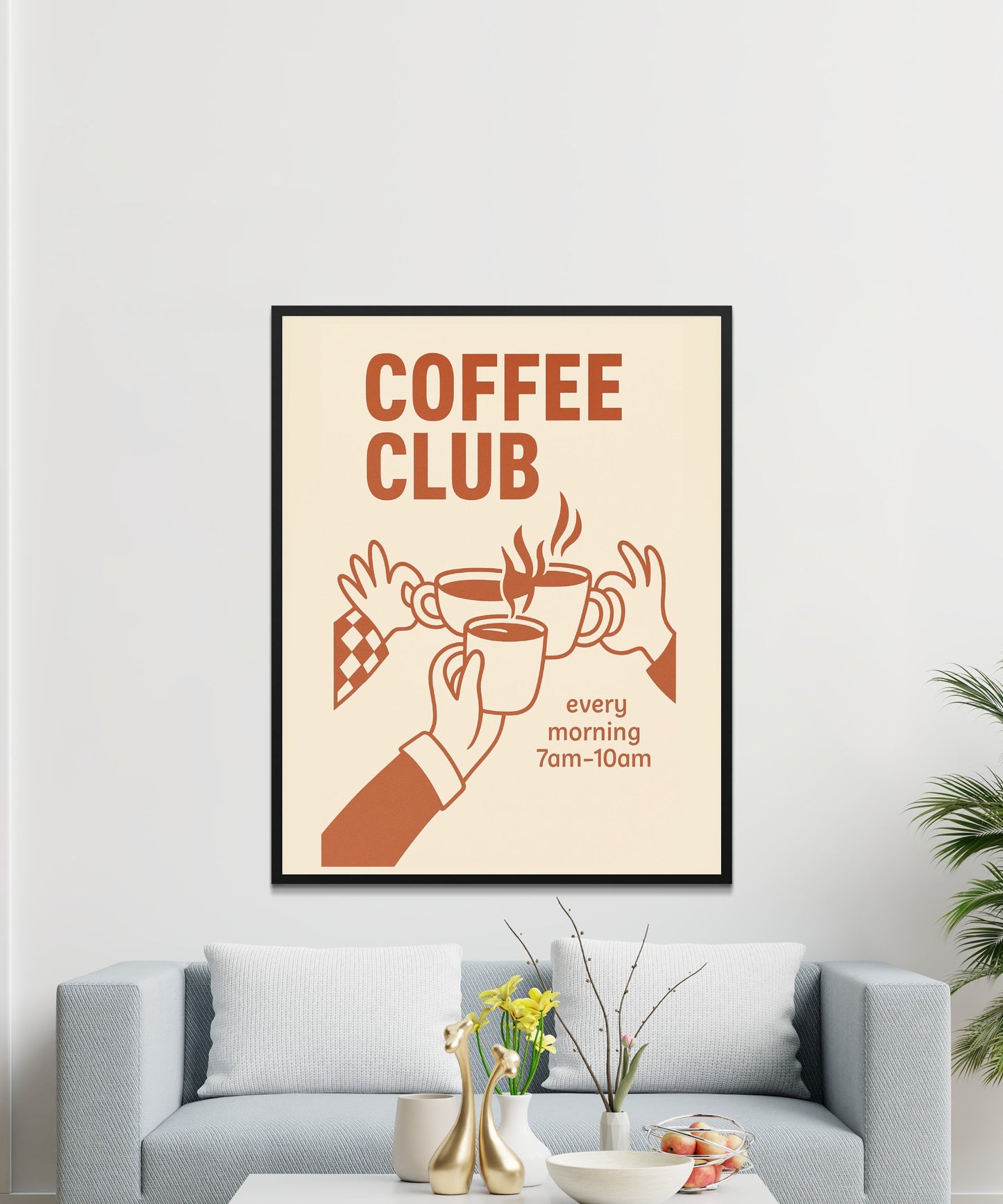 Coffee Club Poster, Vintage Style Morning Coffee Wall Art, Kitchen Decor, Minimalist Cafe Print, Retro Espresso Advertisement, Gift for