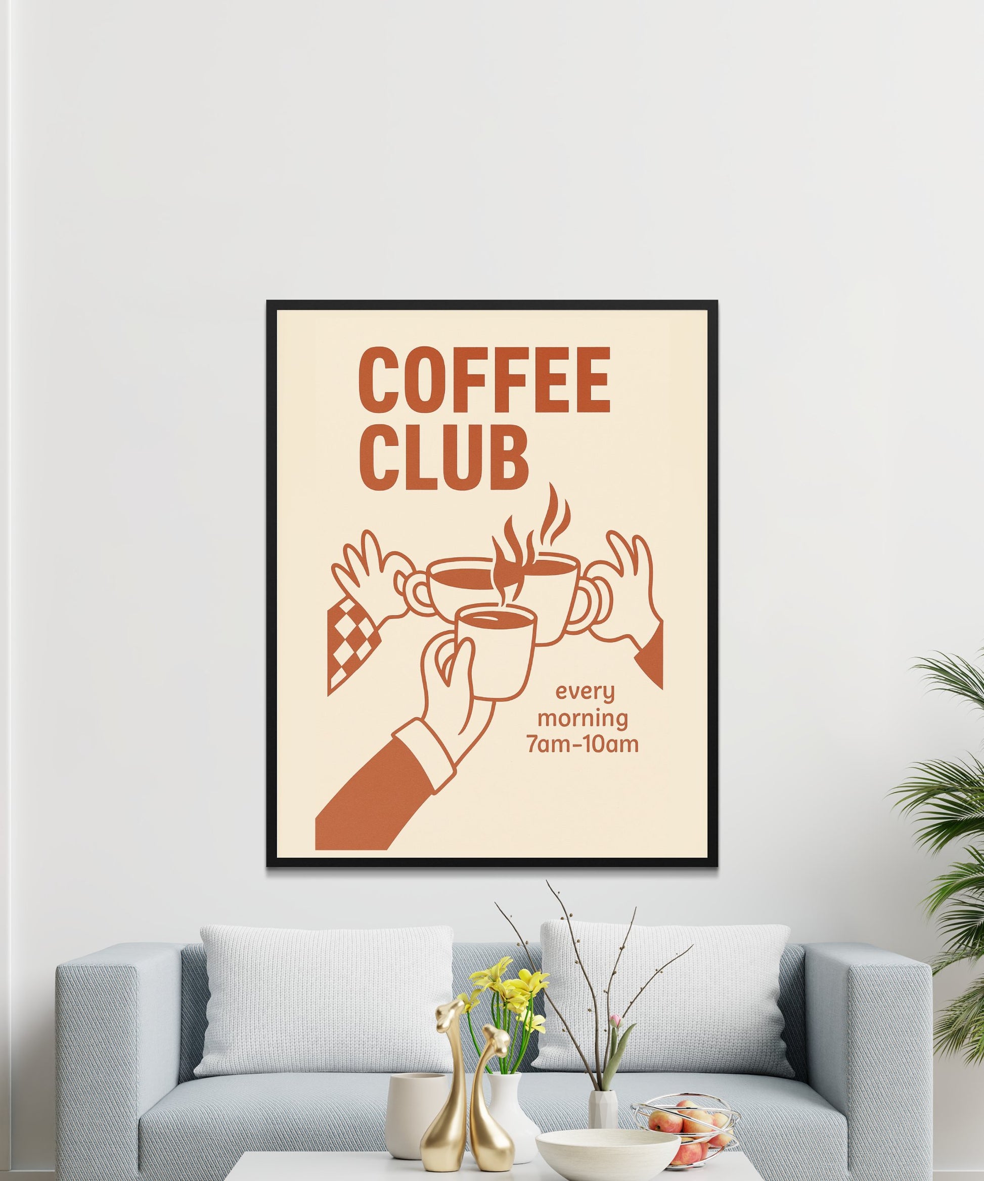 Coffee Club Poster, Vintage Style Morning Coffee Wall Art, Kitchen Decor, Minimalist Cafe Print, Retro Espresso Advertisement, Gift for