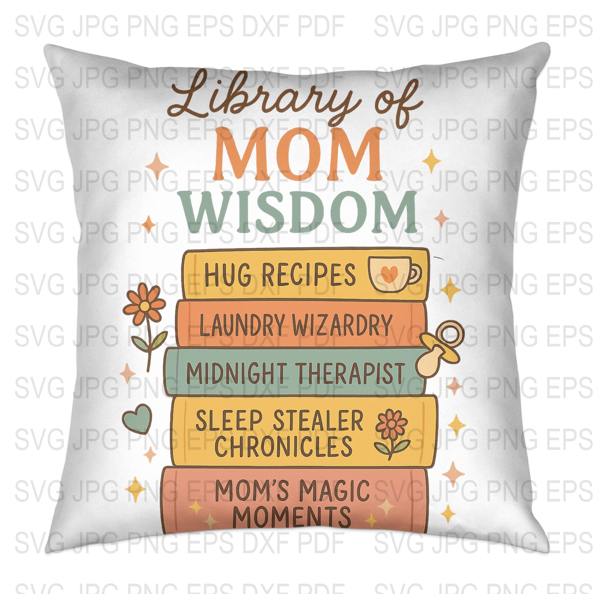 Mom Wisdom Books Throw Pillow, Colorful Decorative Cushion, Mother's Day Gift, Home Decor Pillow, Unique Library Design for Moms