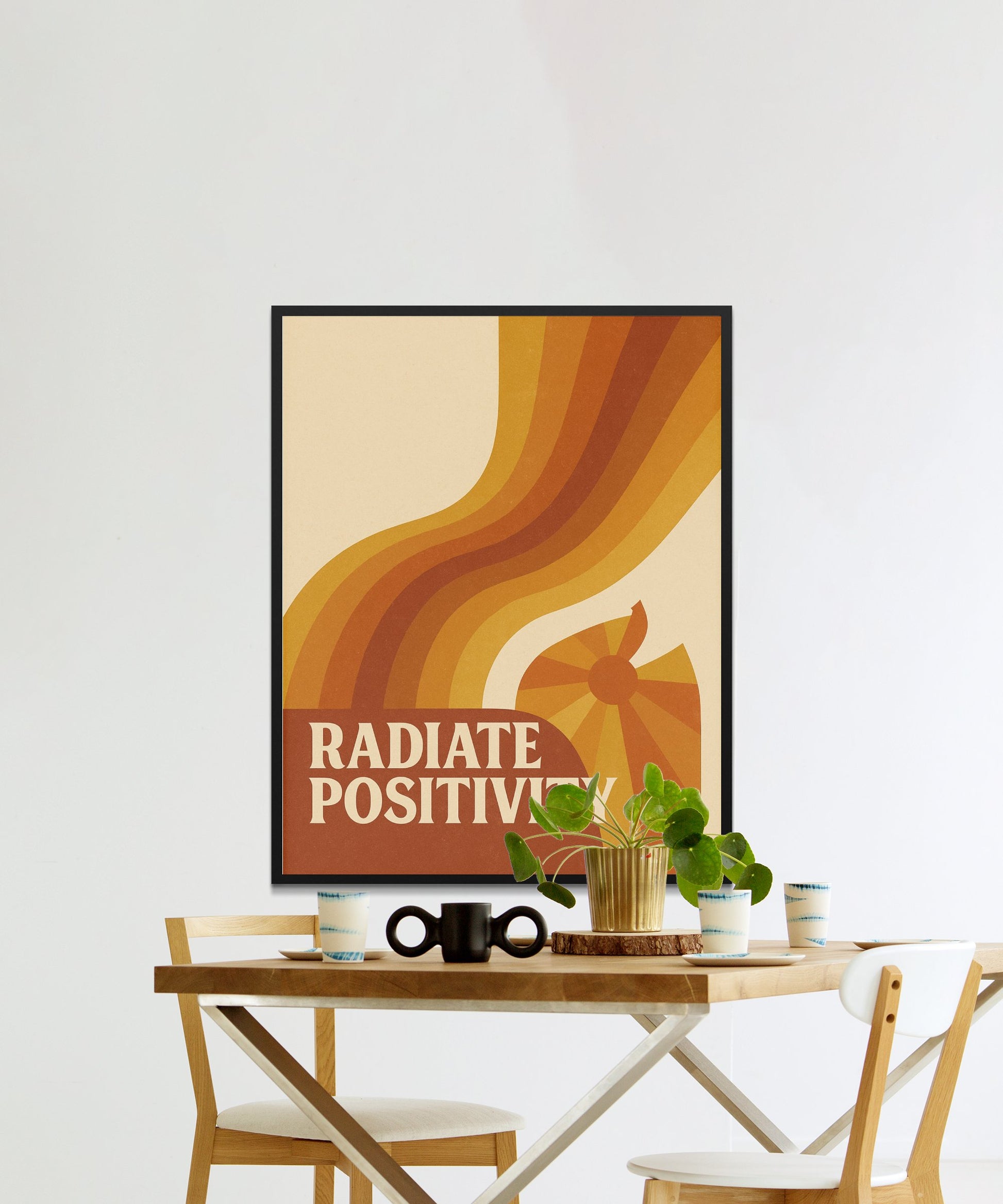Radiate Positivity Wall Art, Vintage Style Motivational Poster, Retro Home Decor, Office Inspirational Print