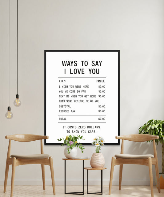 Minimalist Text Art Print, Modern Wall Decor, Ways to Say I Love You, Home Typography Poster, Black and White Interior Design