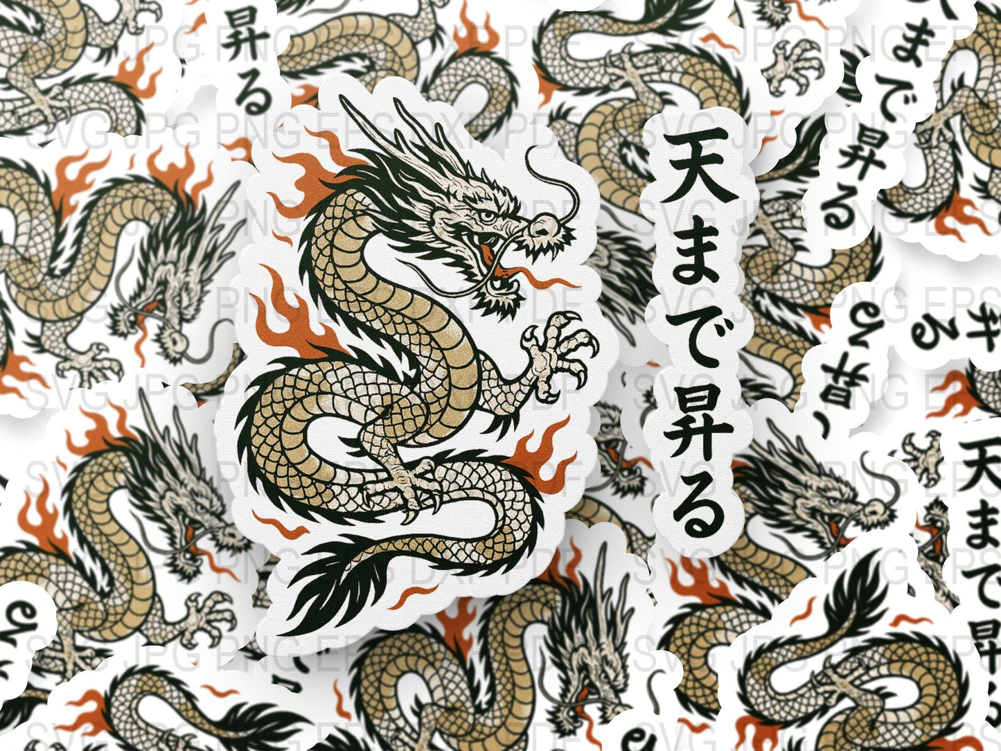Traditional Japanese Dragon Art Fabric, Oriental Style Mythical Creature Design, Asian Inspired Textile for Crafting and Apparel