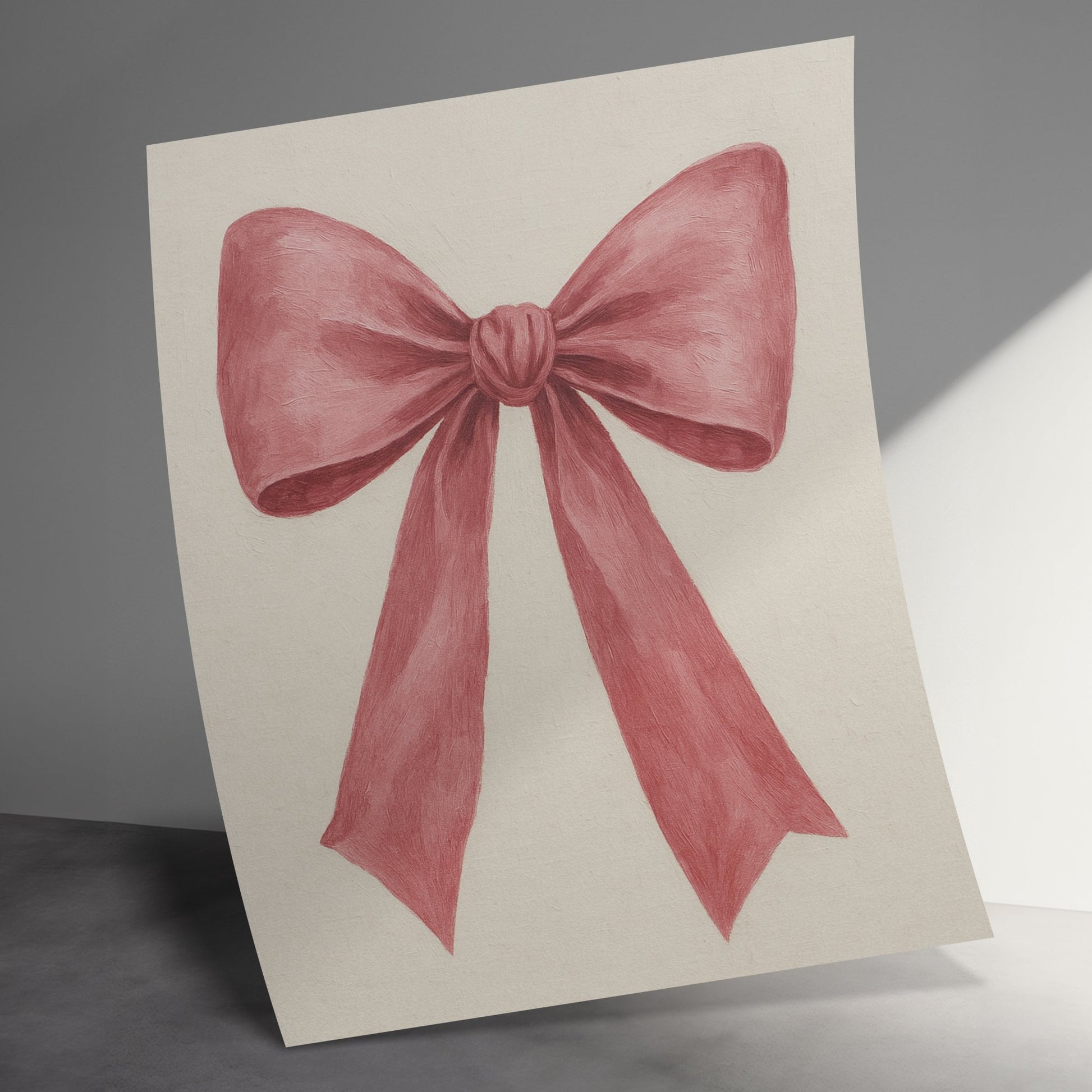 Handmade Pink Bow Art Print, Elegant Watercolor Ribbon Illustration, Feminine Wall Decor