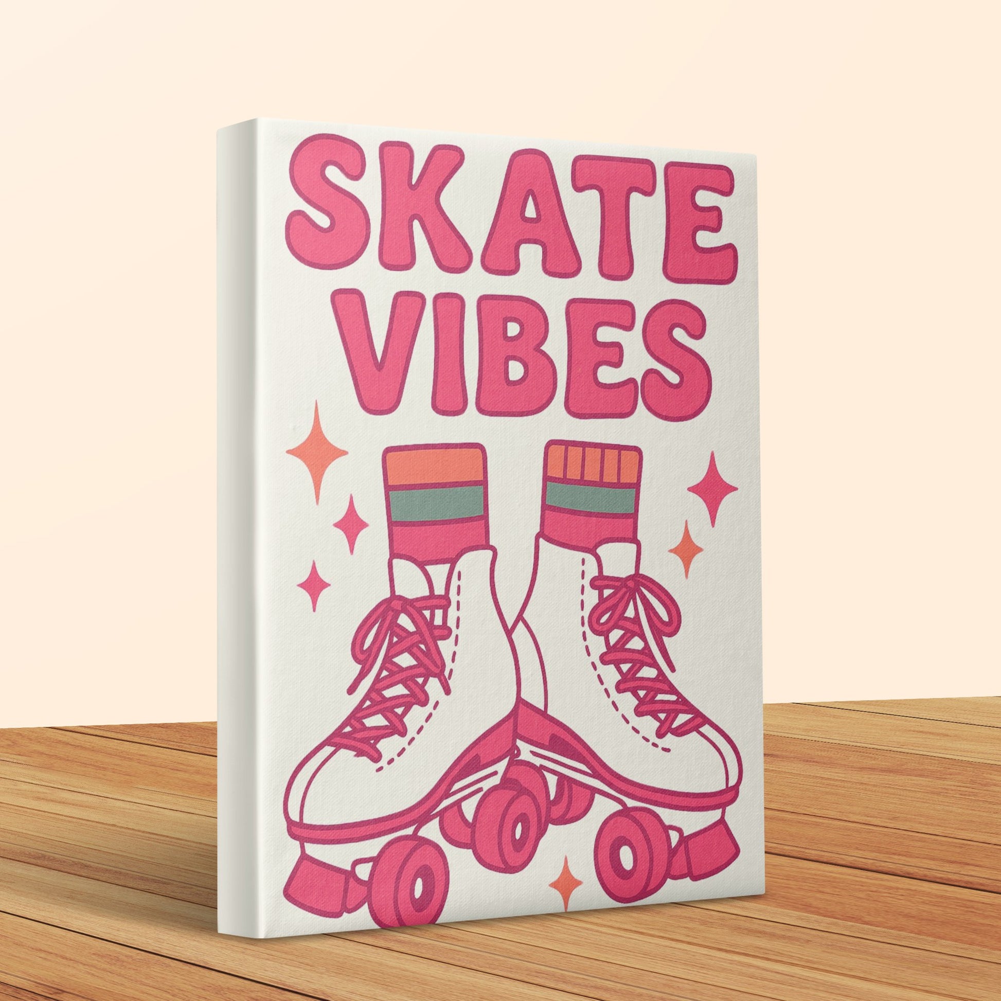 Skate Vibes Canvas Art, Retro Roller Skates Print, Pink Wall Decor, Gift for Skaters, Vintage Style Home Decoration