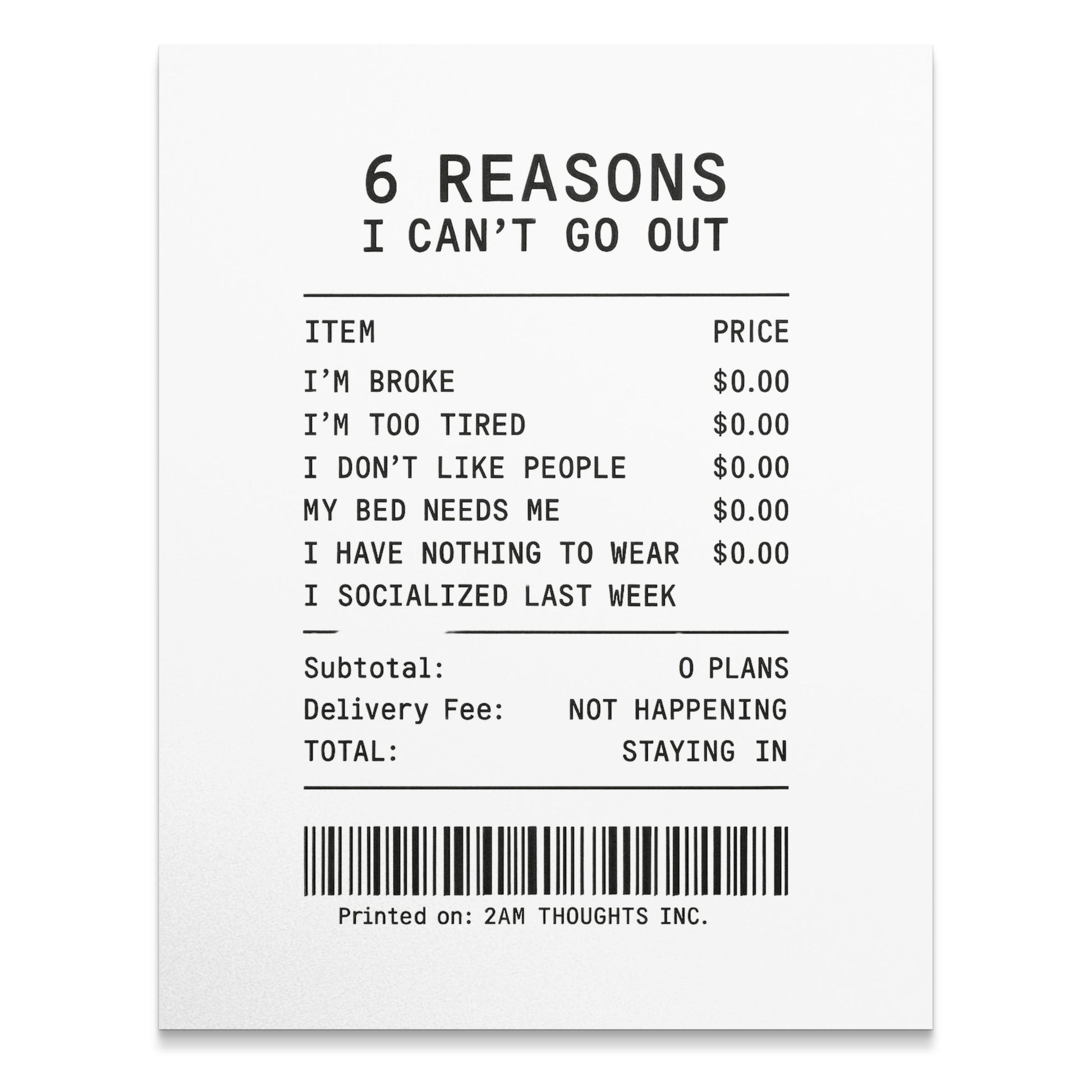 Funny Homebody Art Print, Reasons I Can't Go Out Poster, Introvert Wall Decor, Unique Social Humor, Stay Home Gift, Minimalist Typography