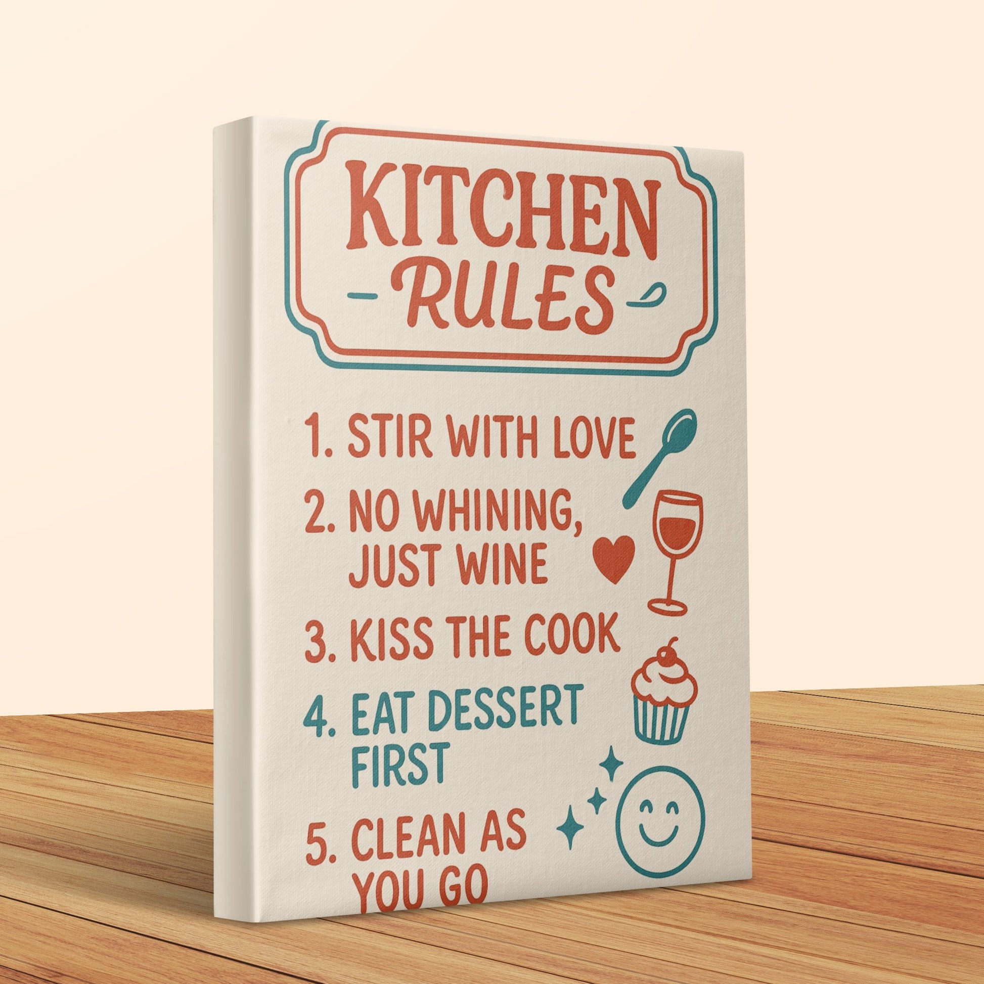 Kitchen Rules Canvas Print, Fun Cooking Quotes, Home Decor Wall Art, Gift for Chef, Modern Kitchen Sign, Stir With Love, Kiss The Cook