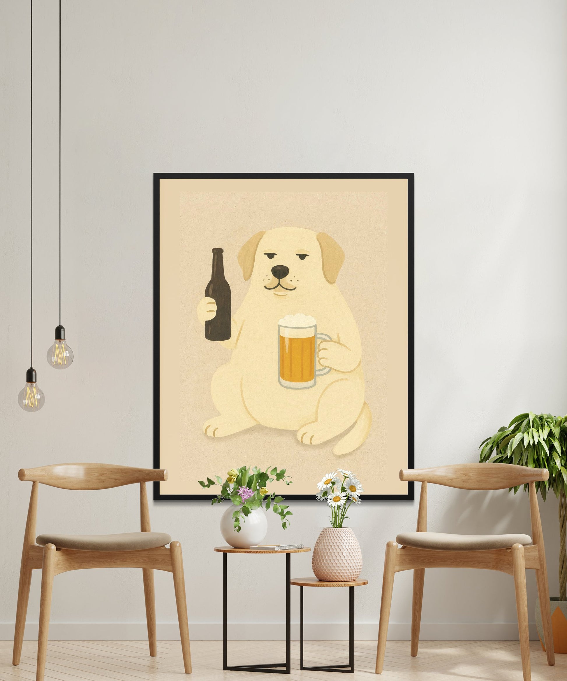 Cute Dog Drinking Beer Wall Art, Funny Labrador Poster, Home Bar Decor, Gift for Beer Lovers
