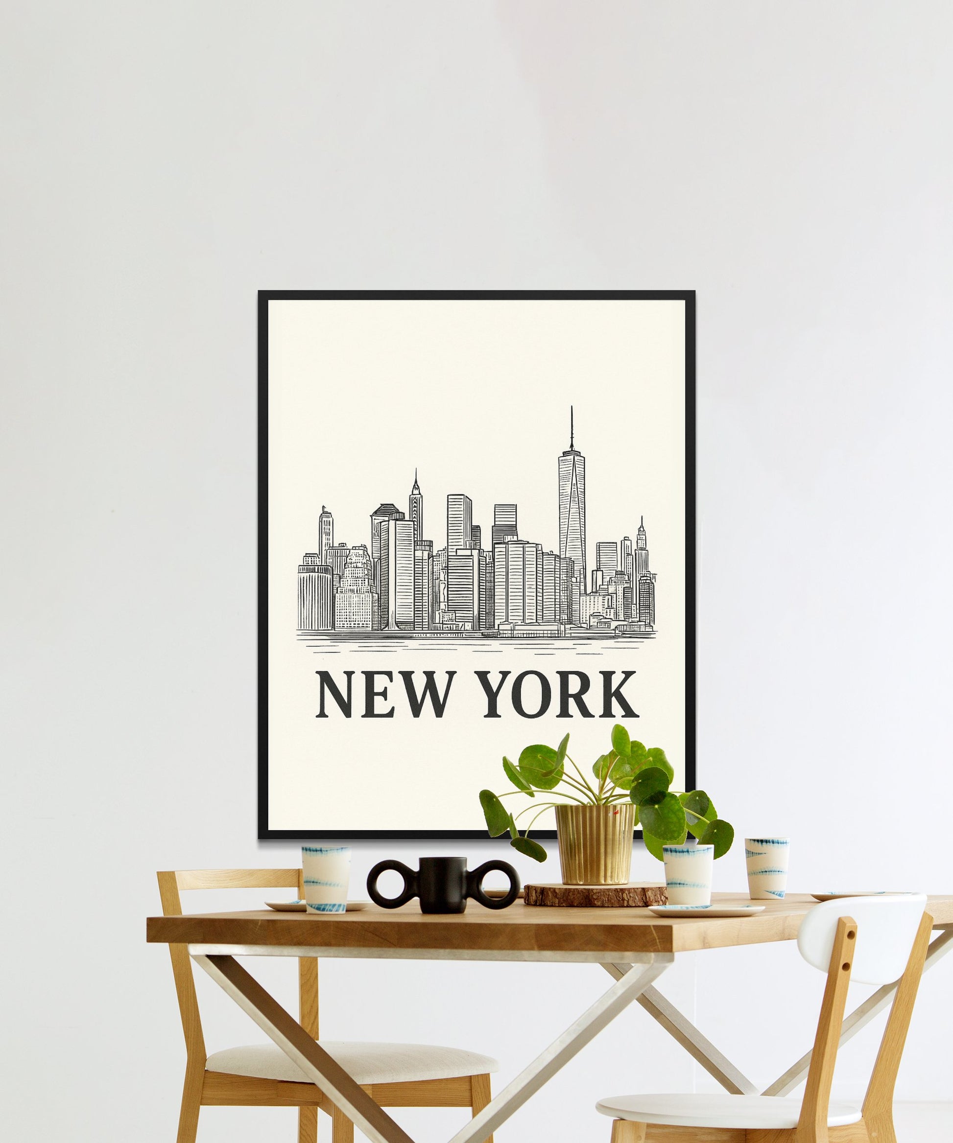 New York City Skyline Wall Art, Minimalist Urban Decor, Modern Home Office Poster, Black and White Print