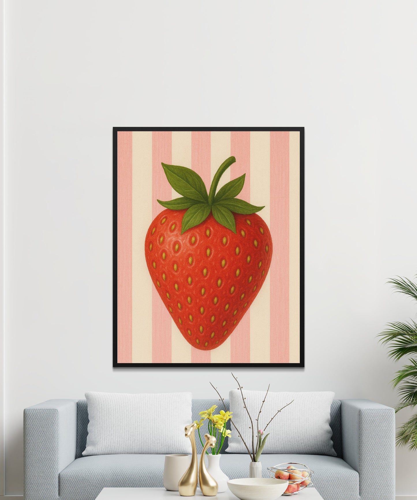 Large Strawberry Art Print, Modern Kitchen Wall Decor, Vibrant Fruit Poster, Home Interior Design, Colorful Dining Room Accessory