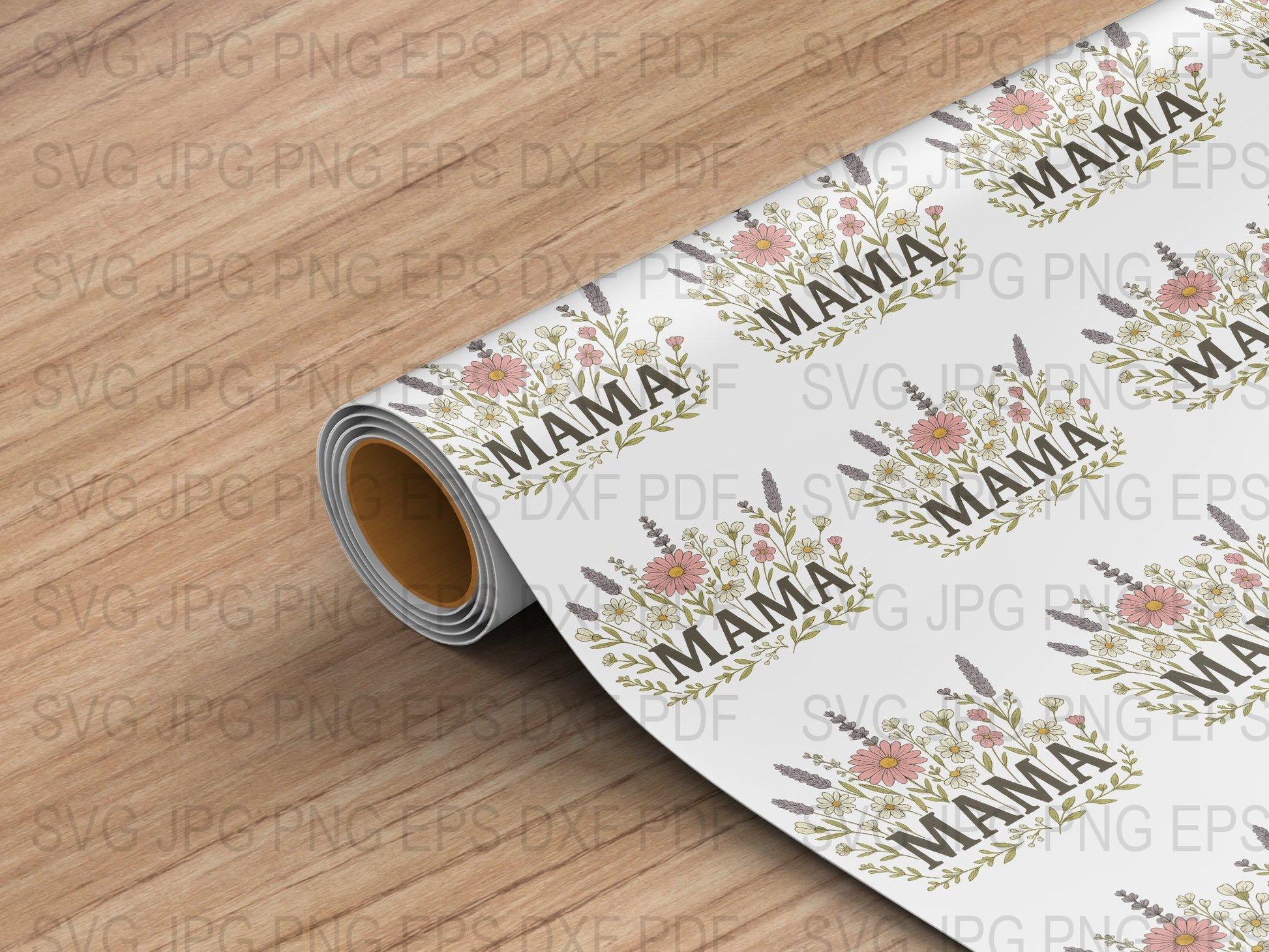 Floral Mama Pattern Vinyl Roll, Pink Green Flowers Craft Paper, svg png eps dxf jpg Files