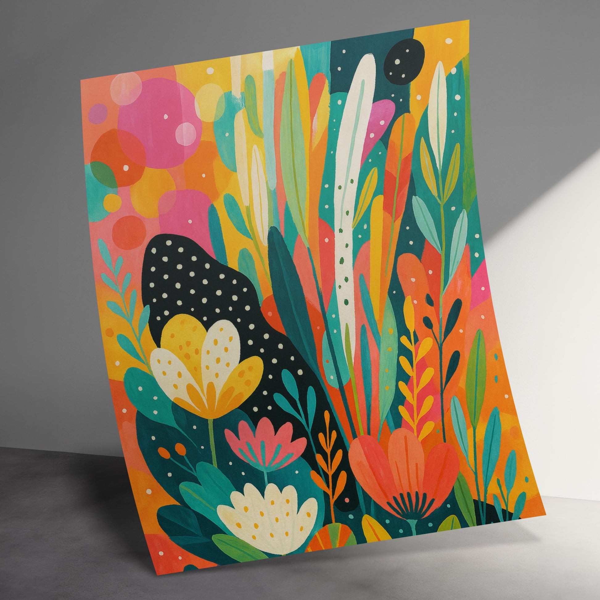 Colorful Abstract Floral Art Print, Vibrant Wall Decor, Modern Home Decoration, Unique Living Room Artwork, Bright Canvas Print