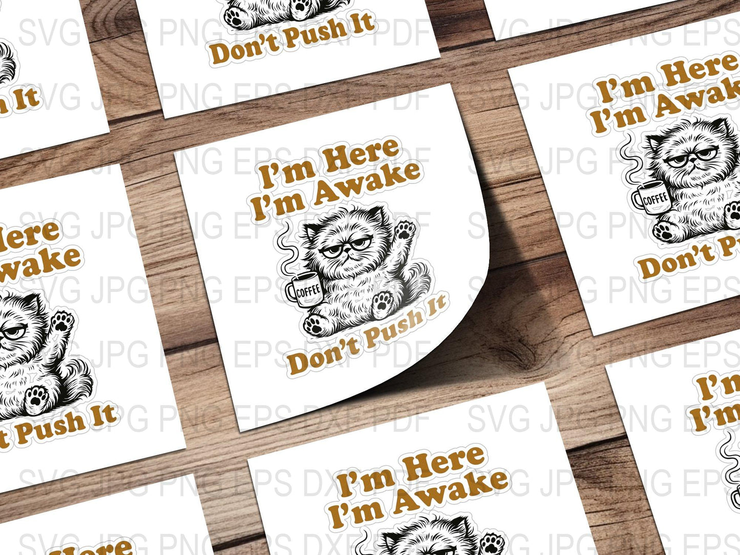 Funny Coffee Owl Sticker, I'm Here I'm Awake, Don't Push It, Cute Animal Decal for Laptops and Notebooks