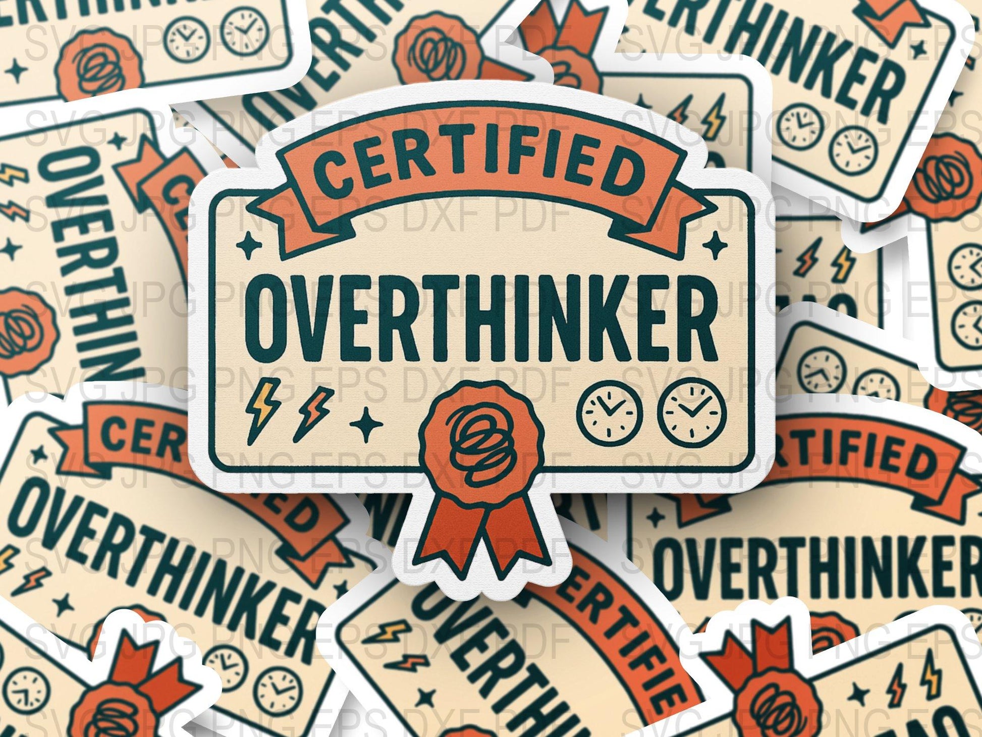 Certified Overthinker Sticker, Vintage Style Label, Retro Aesthetic, Waterproof Vinyl Decal, Bulk Pack Options, Gift for Student