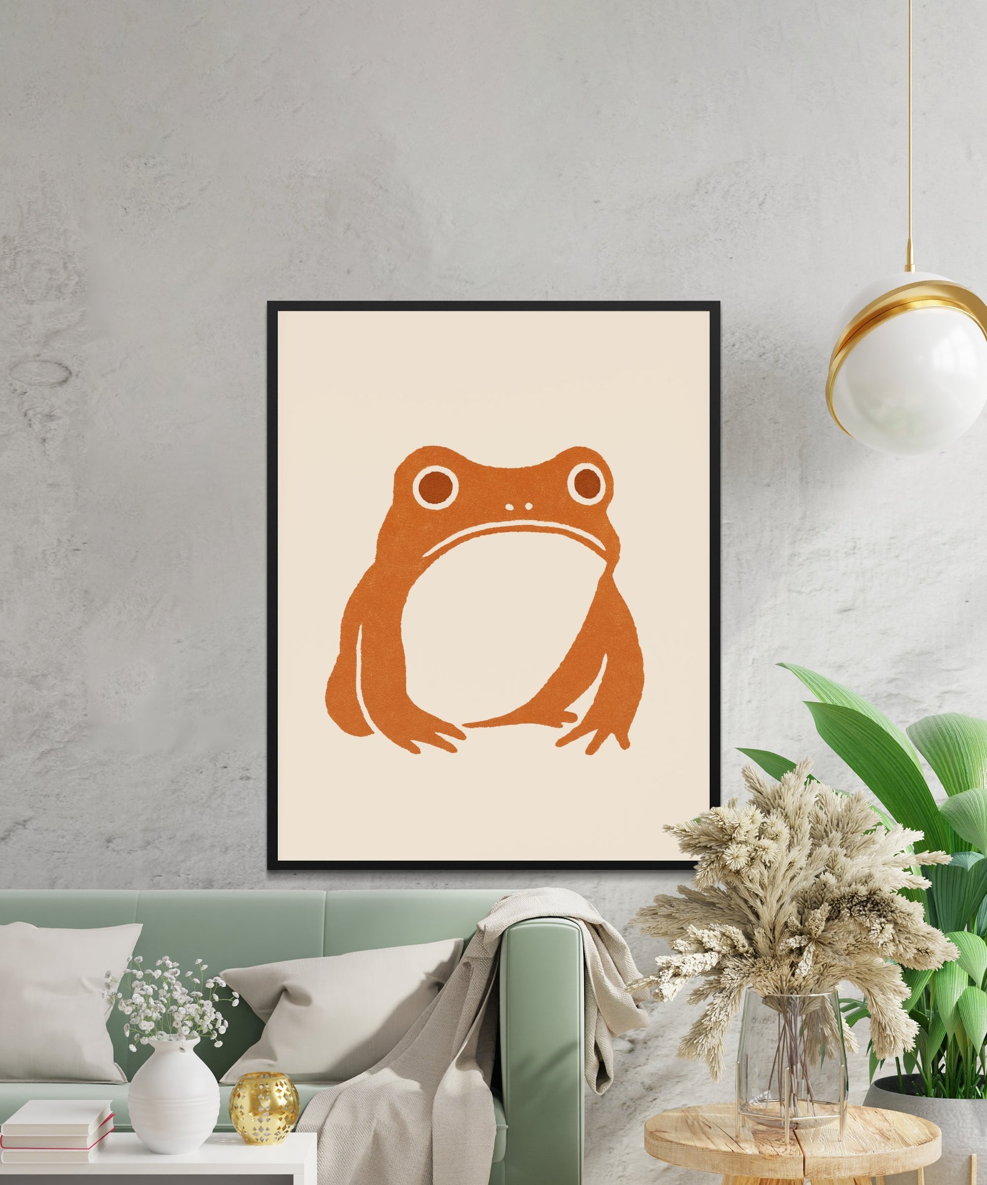 Minimalist Frog Art Print, Modern Orange Frog Poster, Stylish Wall Decor for Living Room or Office