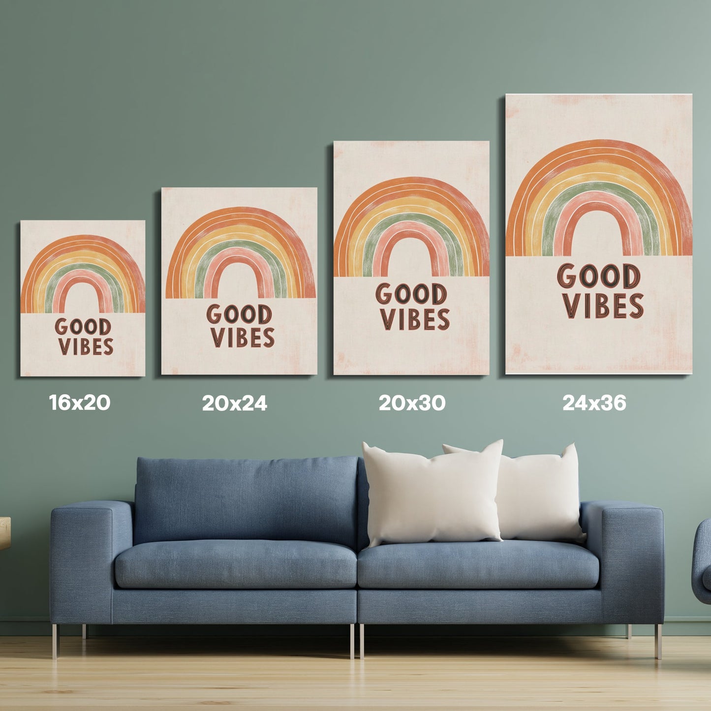Good Vibes Rainbow Wall Art Modern Abstract Prints for Living Room Decor Set of Four Canvas
