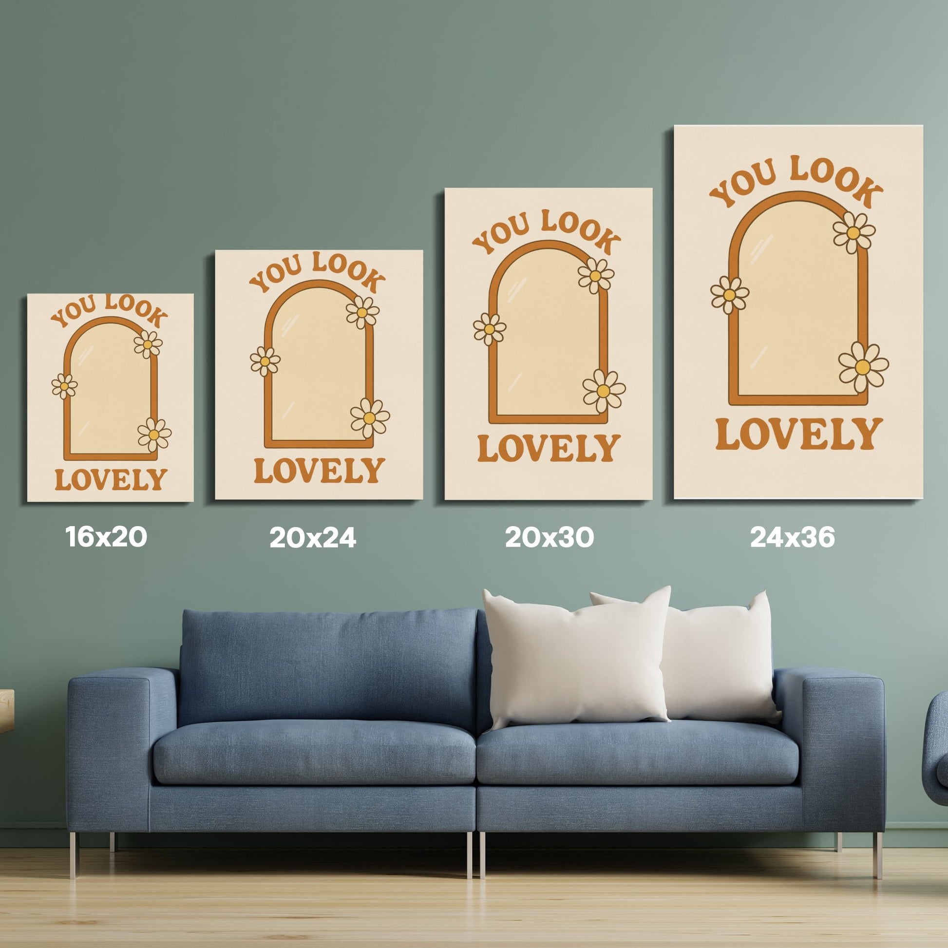 You Look Lovely Wall Art Print Set, Modern Home Decor, Floral Mirror Design, Different Sizes Available