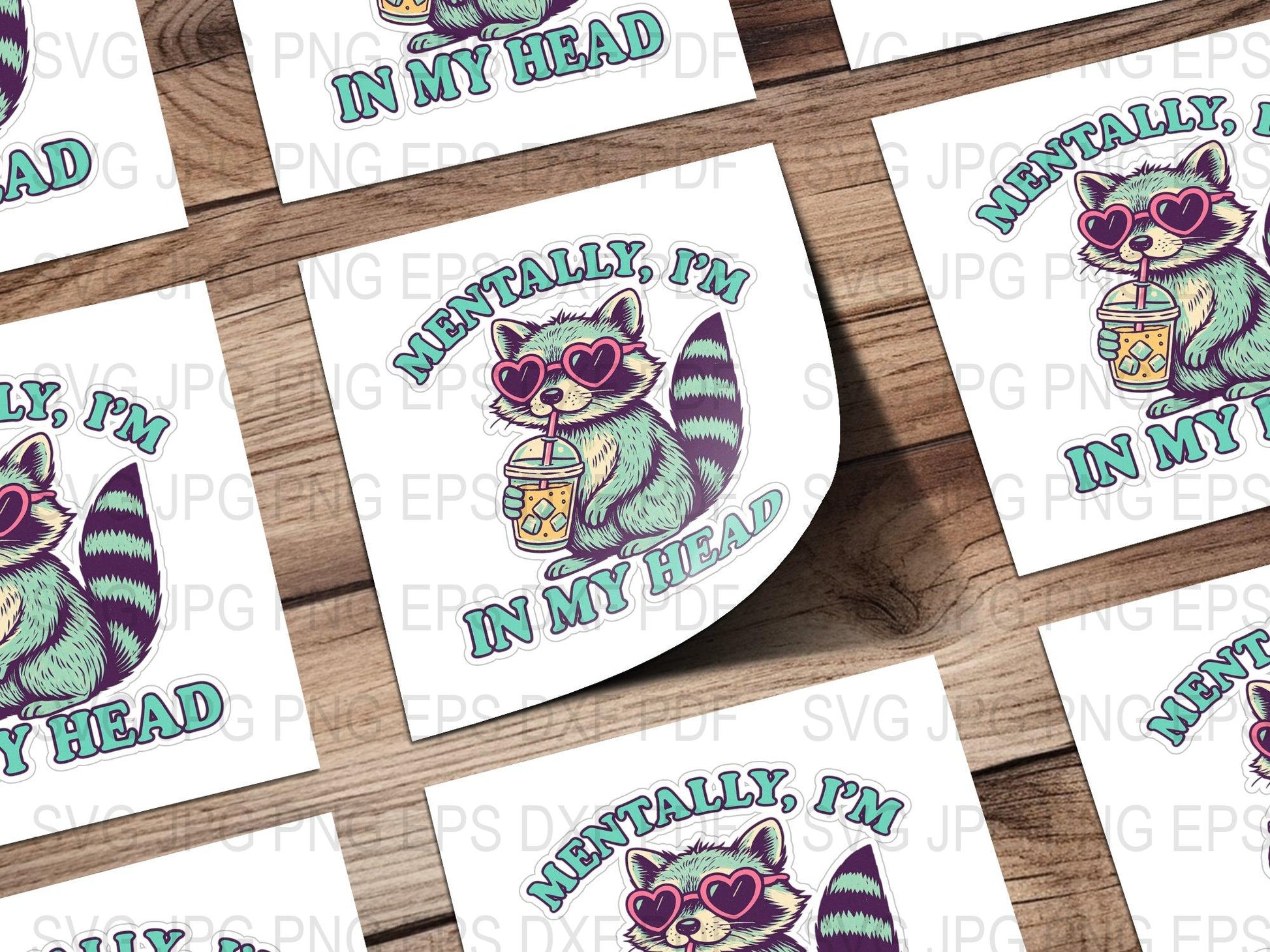 Cute Raccoon Sticker, Mentally I'm In My Head, Coffee Lover Gift, Vinyl Decal