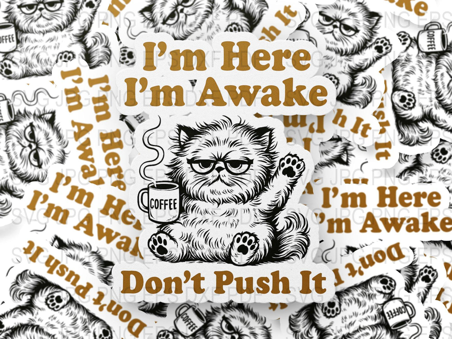Cute Cat Coffee Mug Sticker, Grumpy Cat Decal, Funny Cat Lover Gift, Vinyl Waterproof Sticker