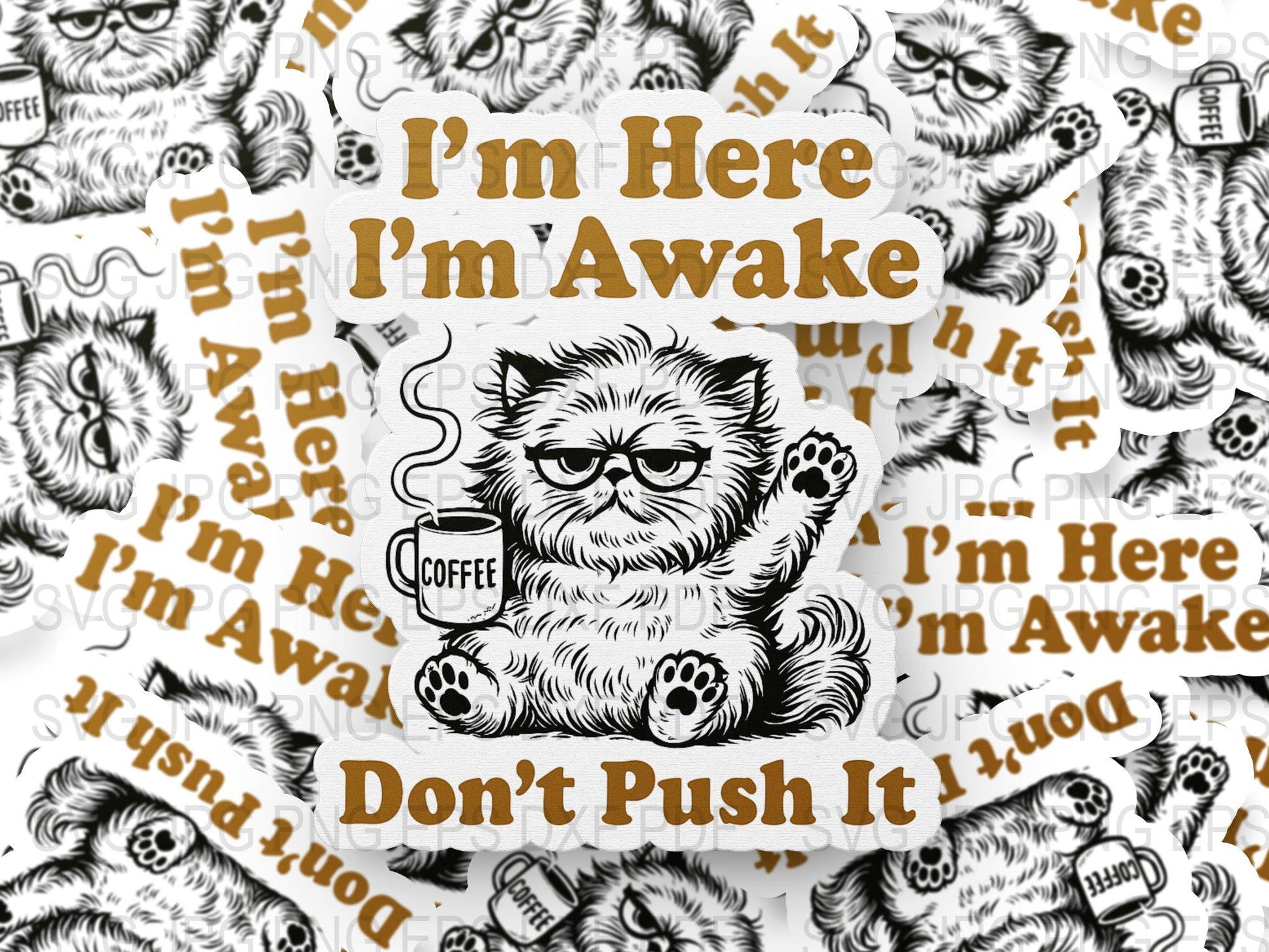 Cute Cat Coffee Mug Sticker, Grumpy Cat Decal, Funny Cat Lover Gift, Vinyl Waterproof Sticker