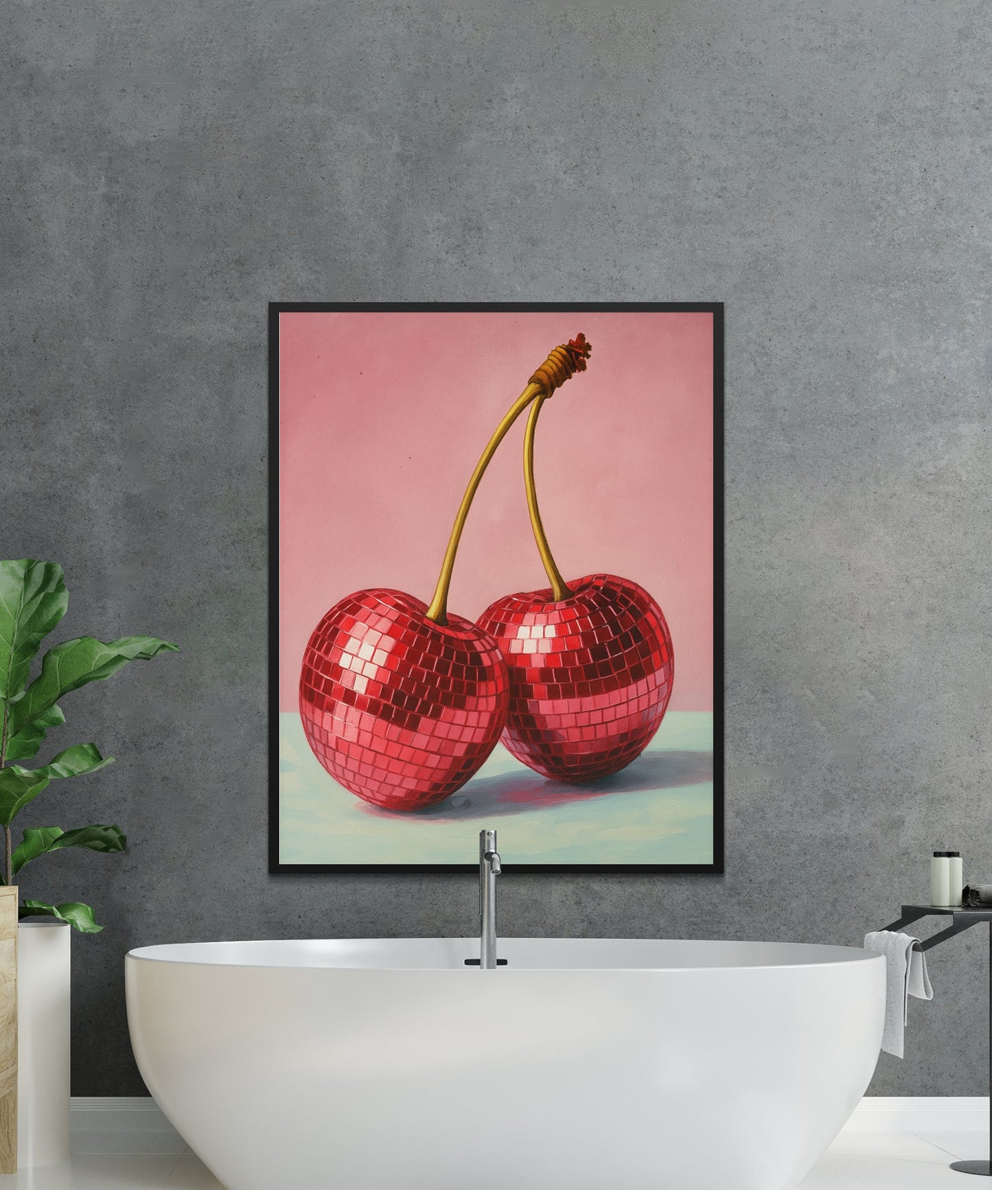 Large Disco Cherry Wall Art, Modern Kitchen Decor, Unique Dining Room Poster, Fruit Theme Artwork, Colorful Home Accessory
