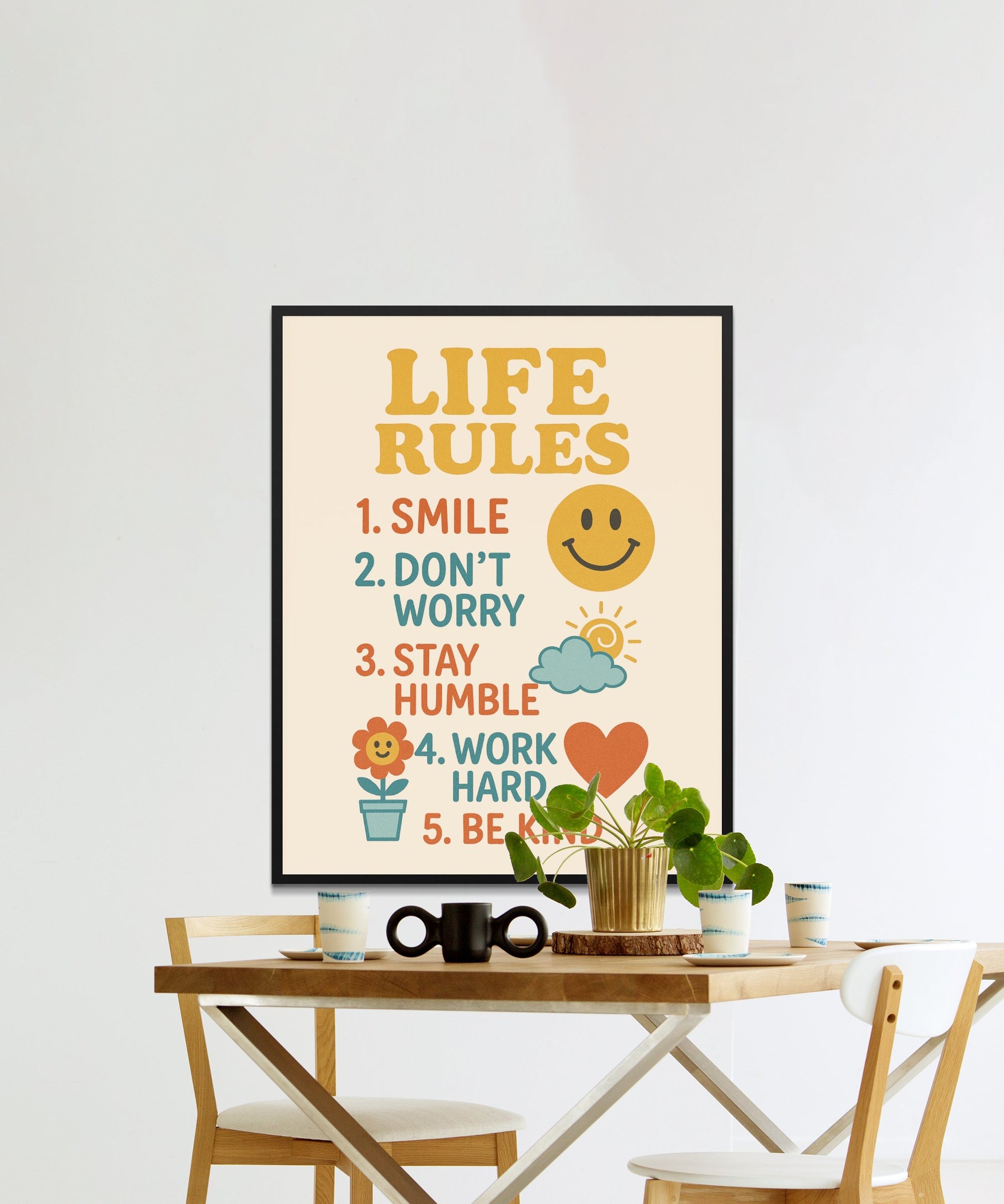 Inspirational Poster Life Rules Motivational Wall Art Smile Hard Work Minimalist Home Decor Office Decoration Modern Aesthetic Room