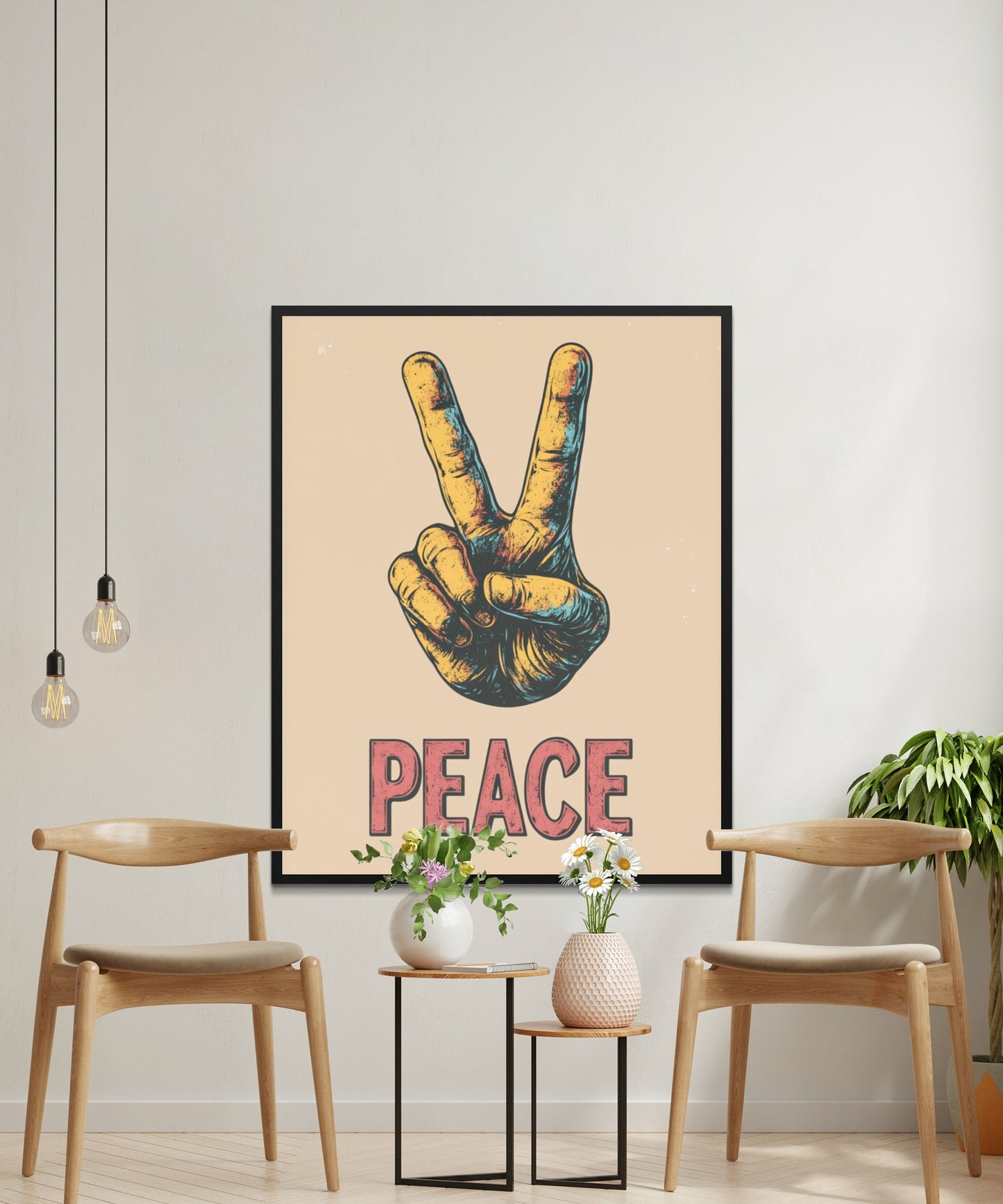 Vintage Peace Sign Poster, Retro 70s Wall Art, Hippie Decor, Large Living Room Print, Colorful Home Decoration, Nostalgic Artwork Gift