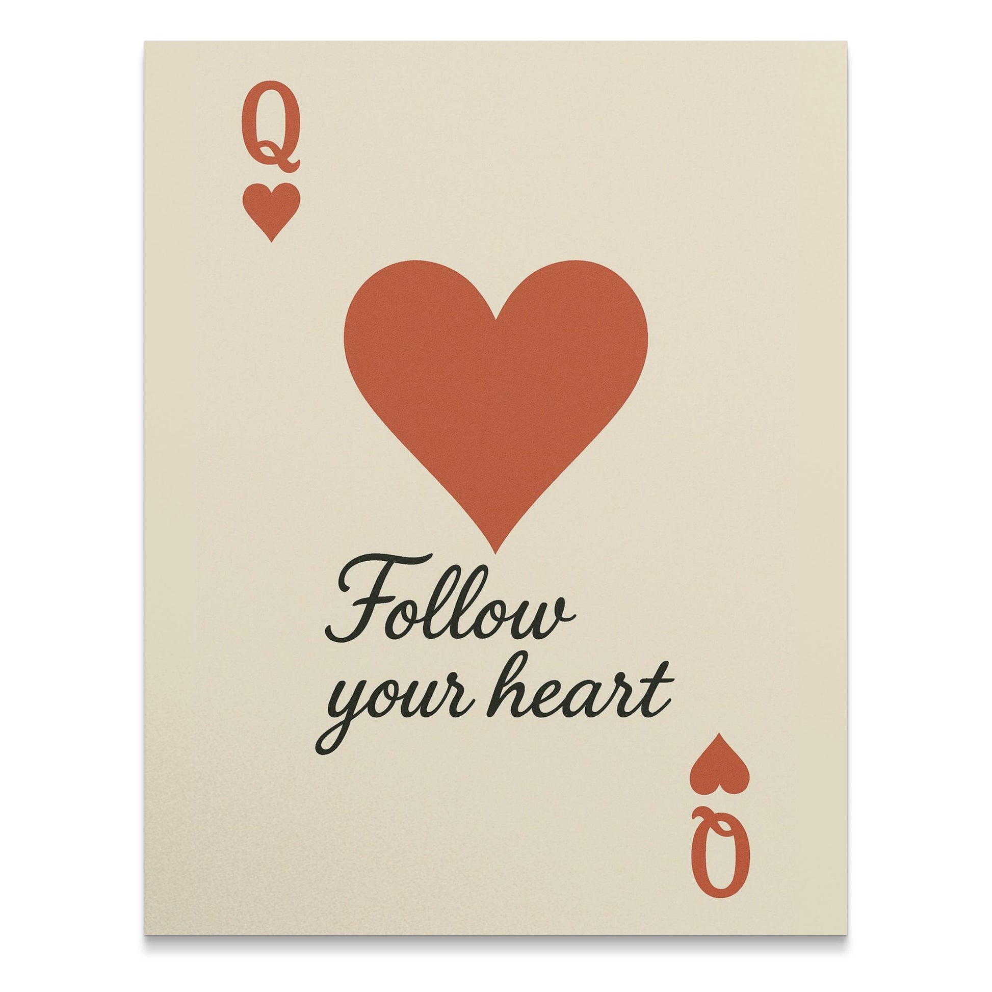 Inspirational Quote Wall Art, Follow Your Heart Print, Modern Home Decor, Heart and Card Symbols Poster, Office Artwork